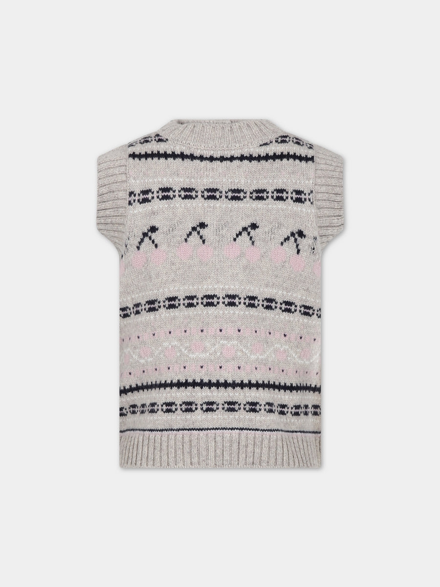 Gilet beige per bambina con ciliegie,Bonpoint,W03GJUK00027 992