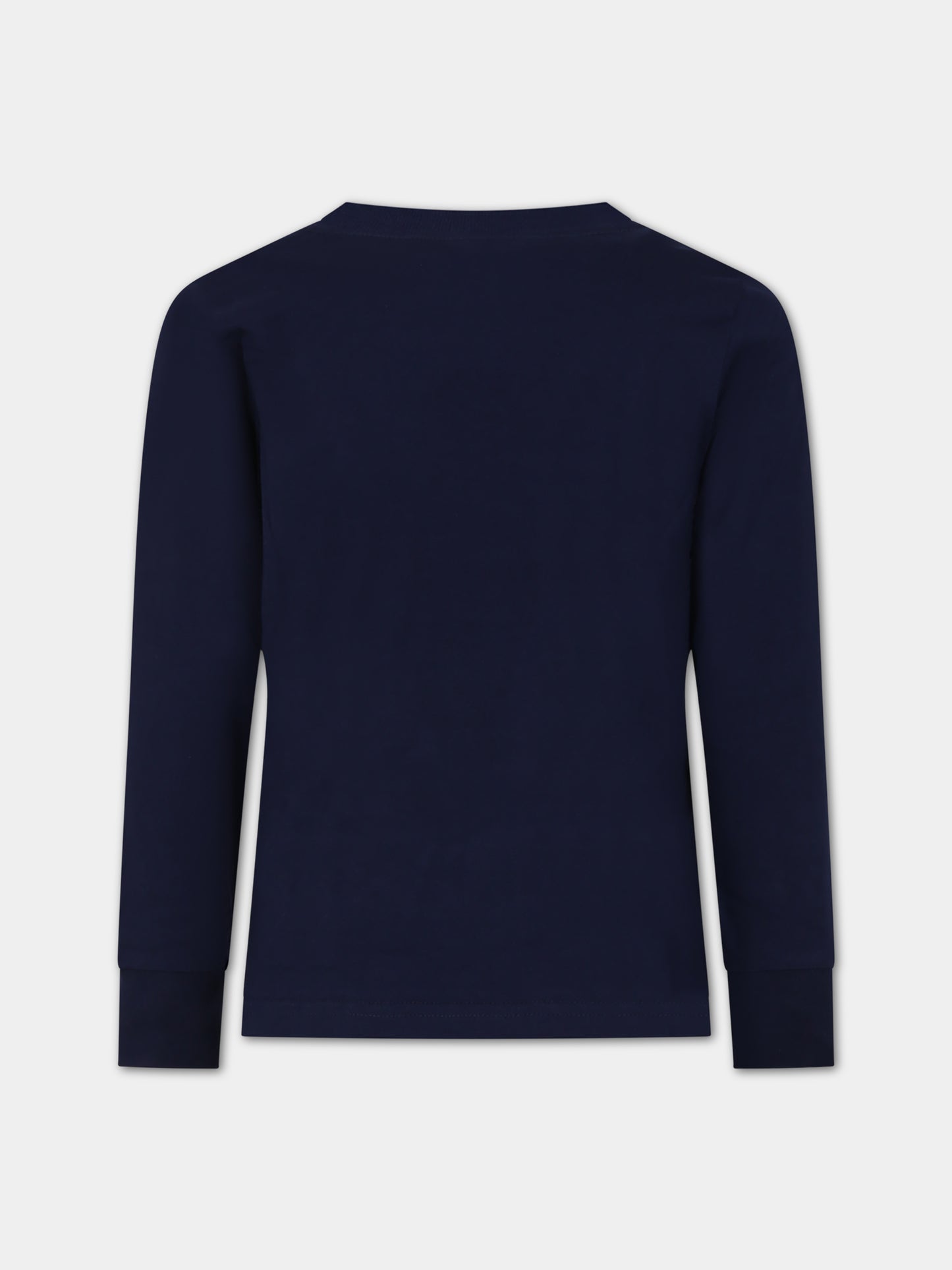 T-shirt blu per bambino con orso e logo,Ralph Lauren Kids,883620003