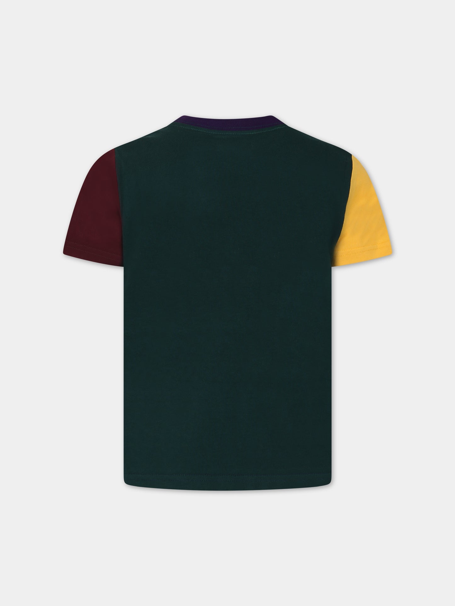 T-shirt blu per bambino con orso e logo,Ralph Lauren Kids,905258002