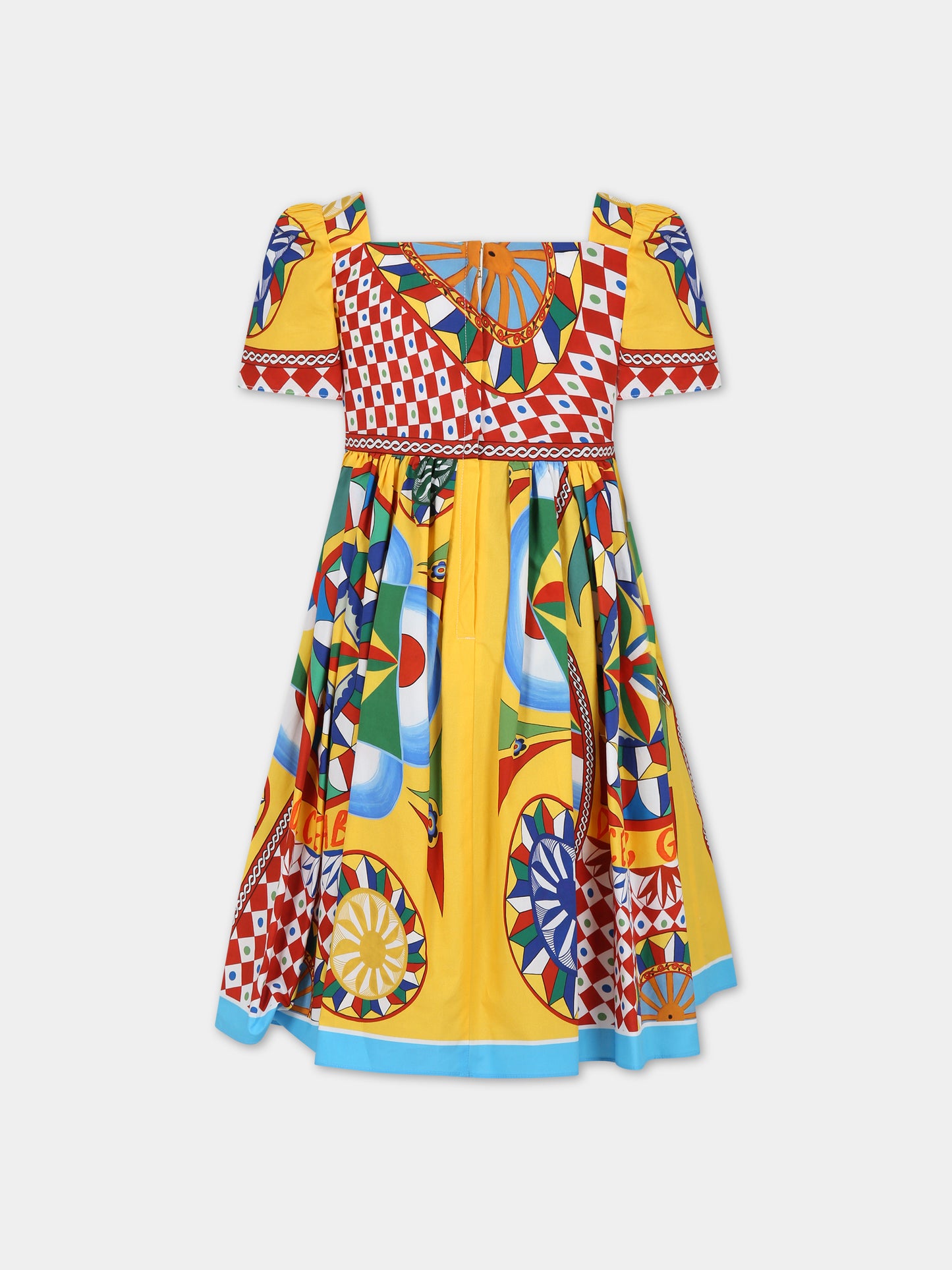 Vestito giallo per bambina con logo e stampa carretto,Dolce & Gabbana Kids,L53DF6 G7J9M HH4KV