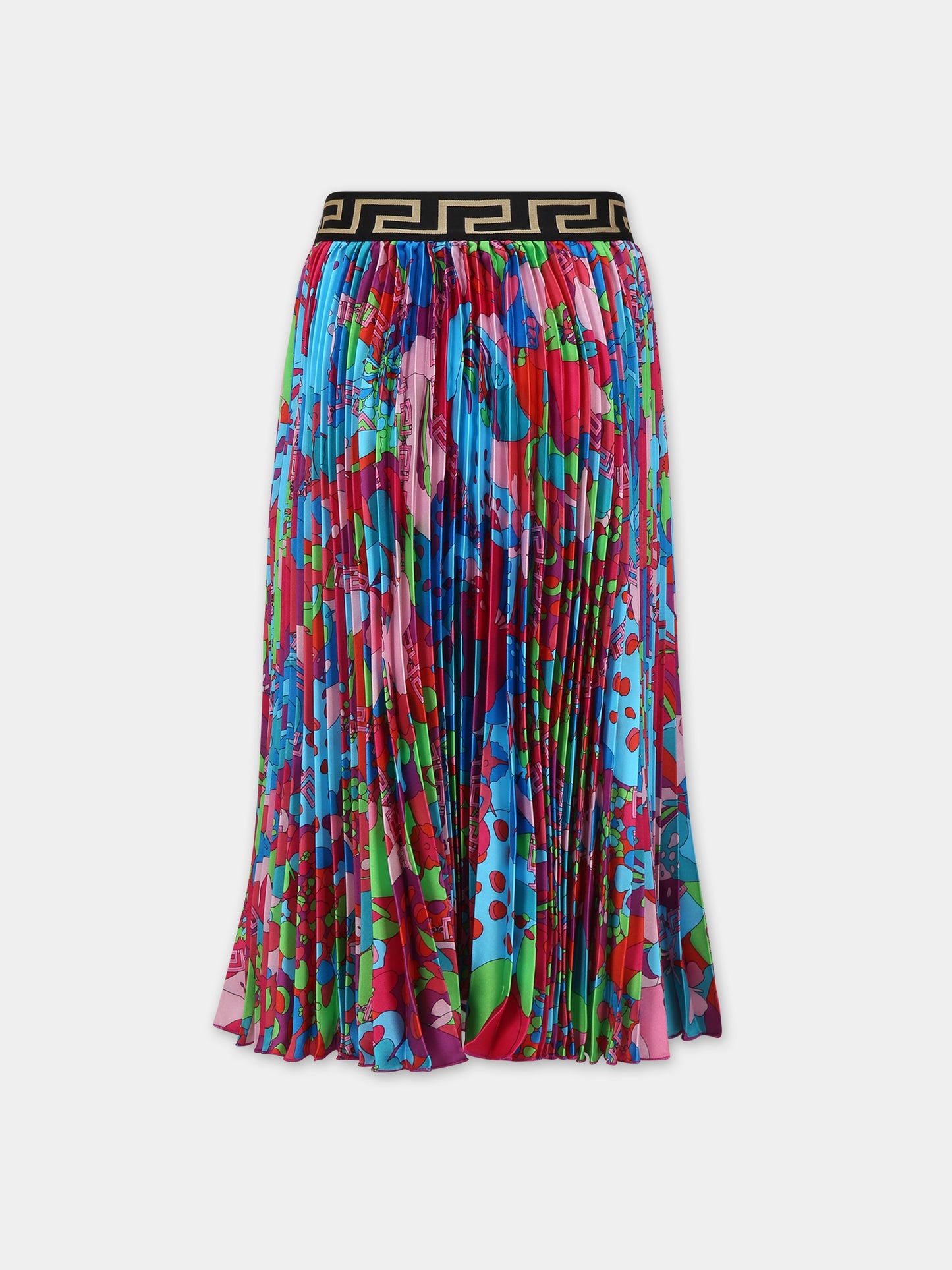 Gonna celeste per bambina con stampa floreale,Versace,1010140 1A08363 5V020