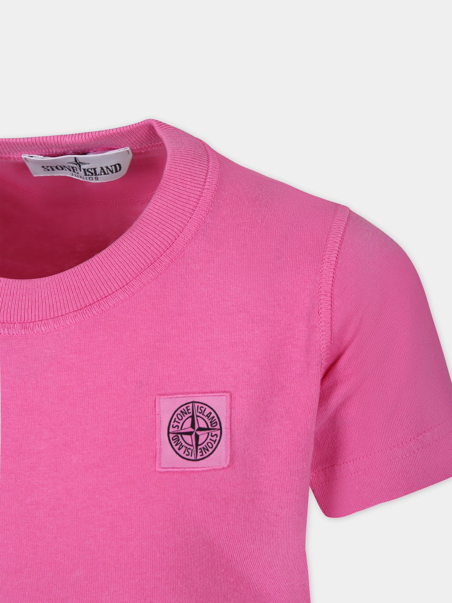 T-shirt fucsia per bambino con logo,Stone Island Junior,801620750 V0087
