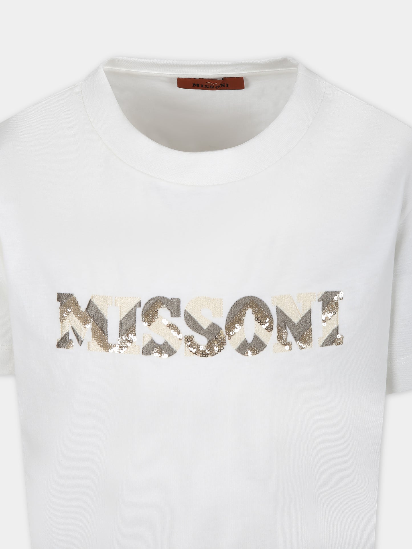 T-shirt avorio per bambina con logo,Missoni,MU8A61 J0177 101