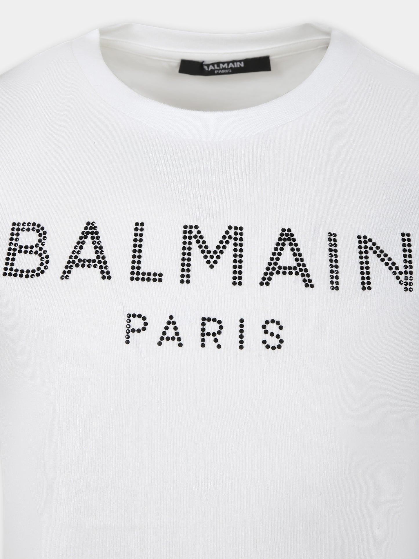 T-shirt bianca per bambina con logo e strass,Balmain Kids,BU8A91 Z0057 100NE
