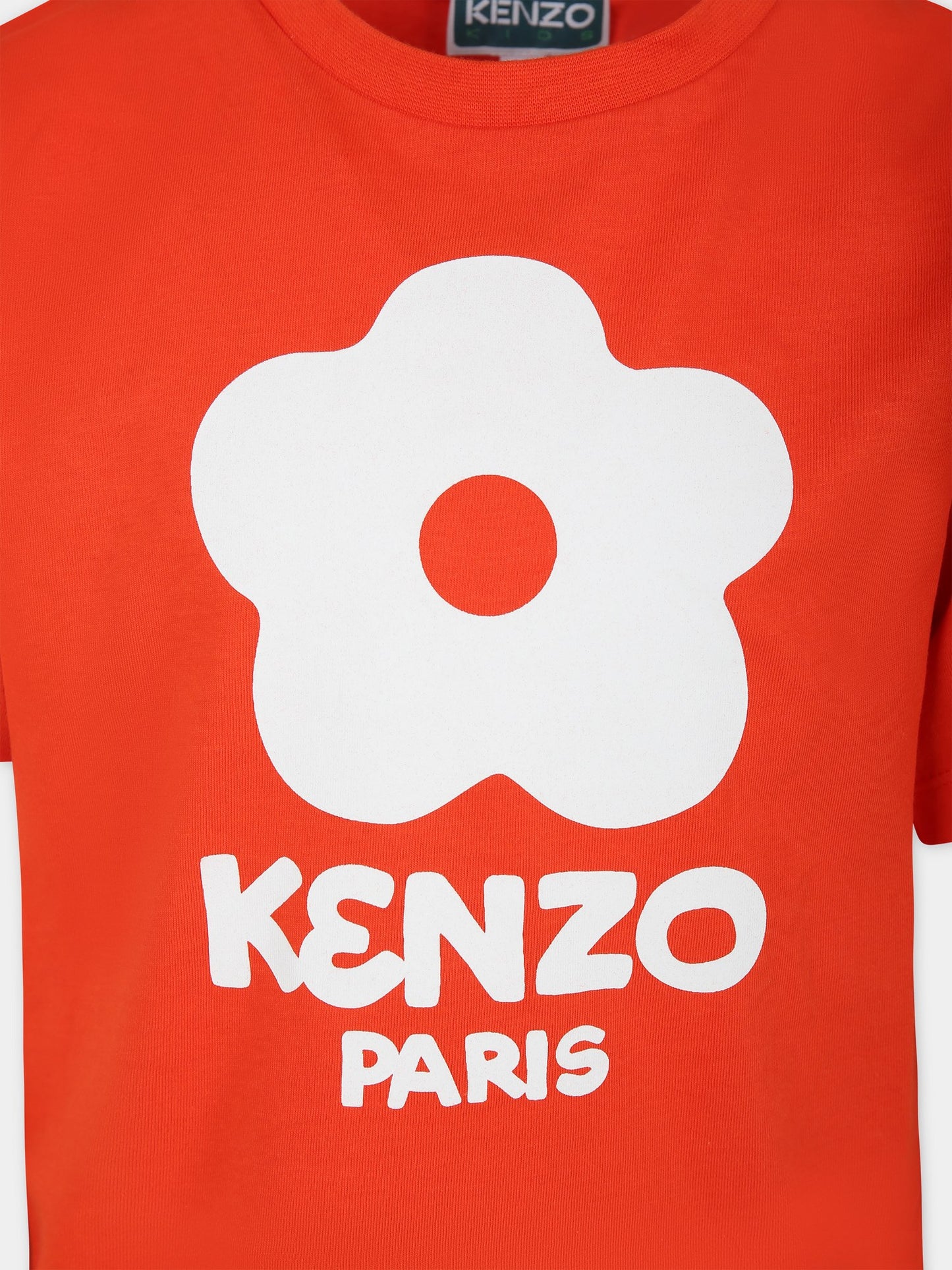 T-shirt rossa per bambina con fiore,Kenzo Kids,K60254 99A