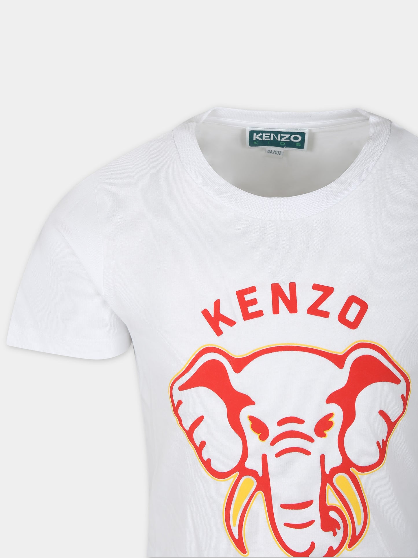 T-shirt bianca per bambino con iconico elefante,Kenzo Kids,K60357 10P