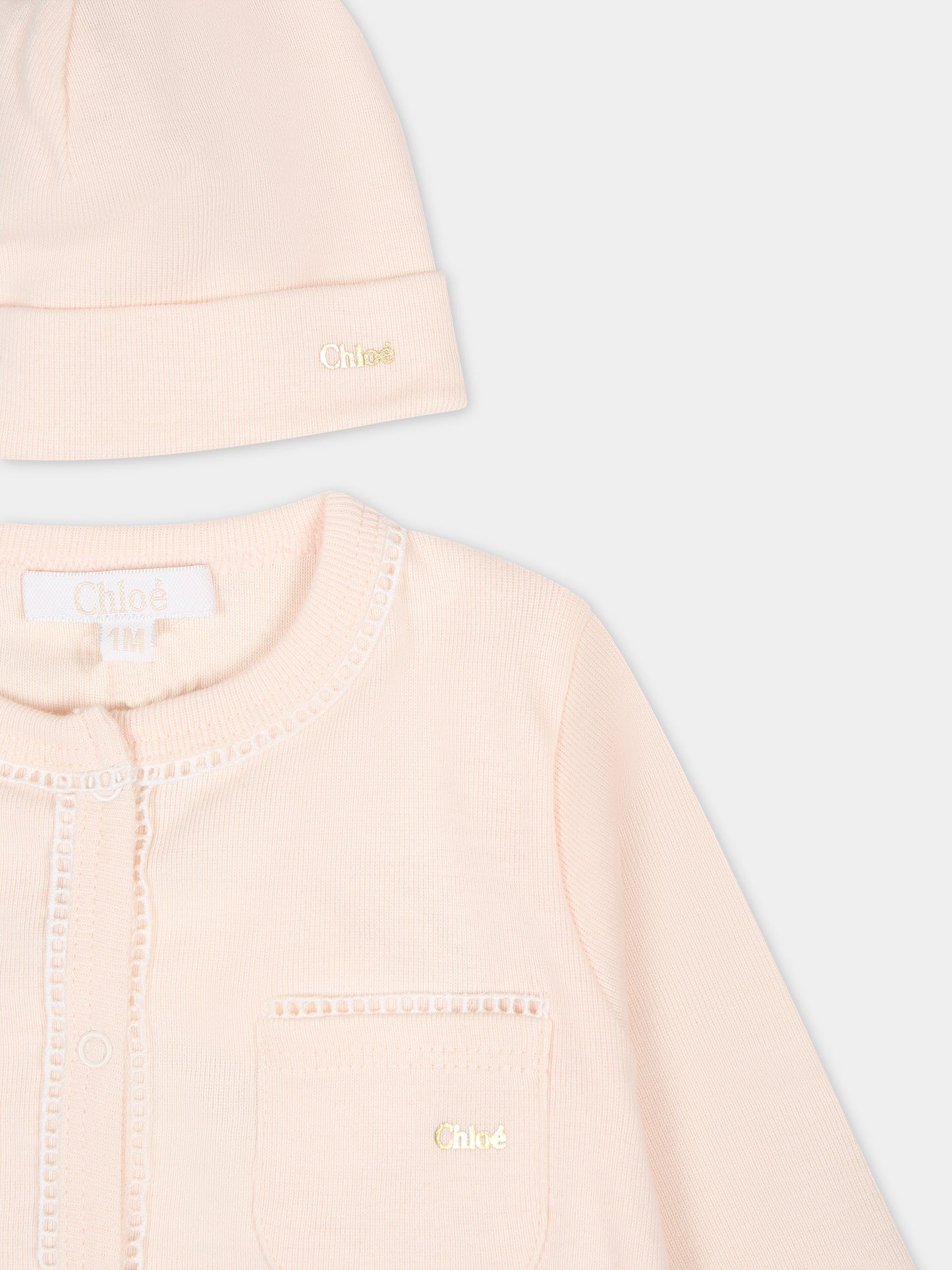 Set rosa per neonata con logo,Chloé Kids,C20155 440