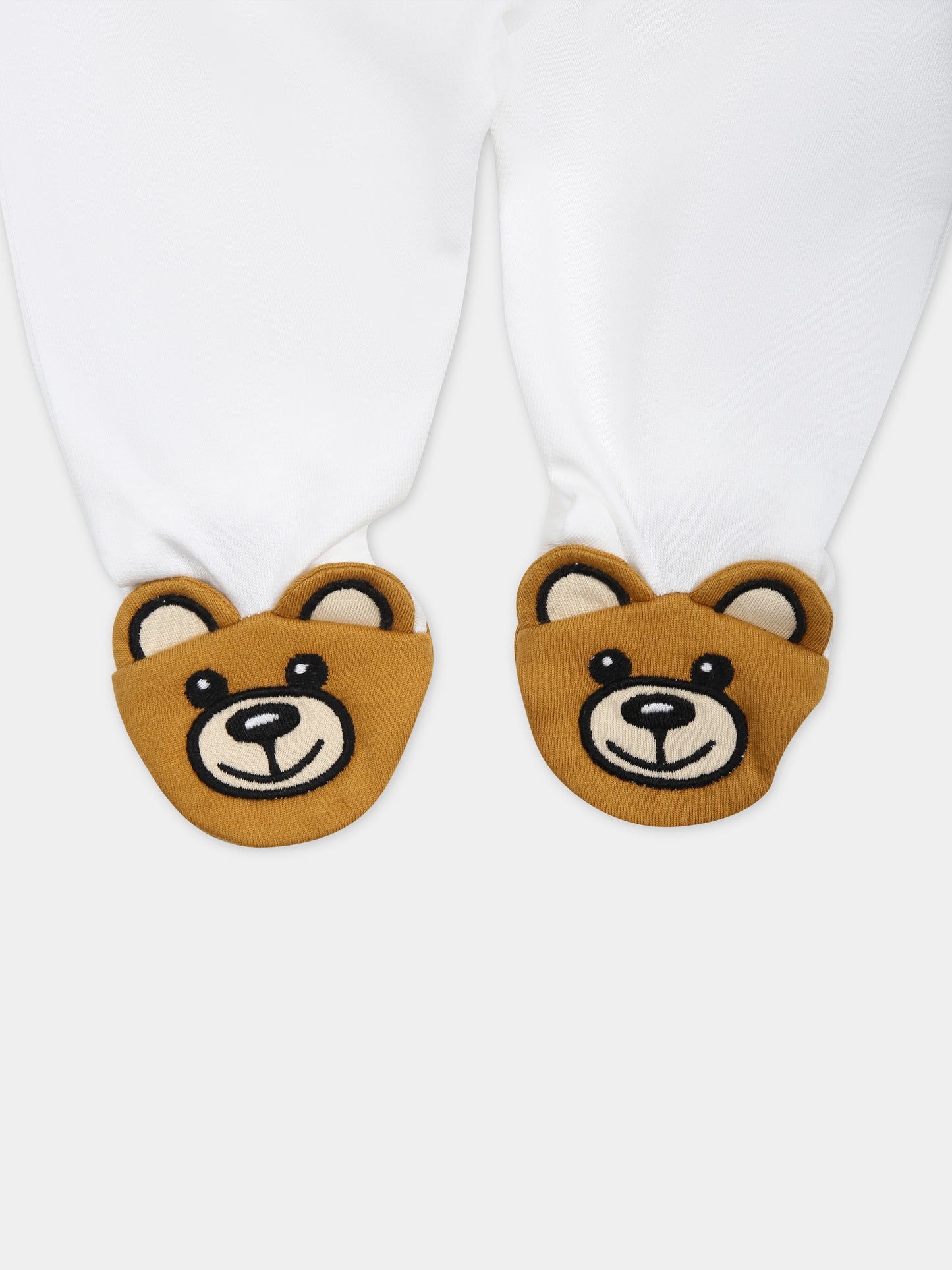 Tutina bianca per neonati con logo e Teddy Bear,Moschino Kids,MUY06M LCA19 10101