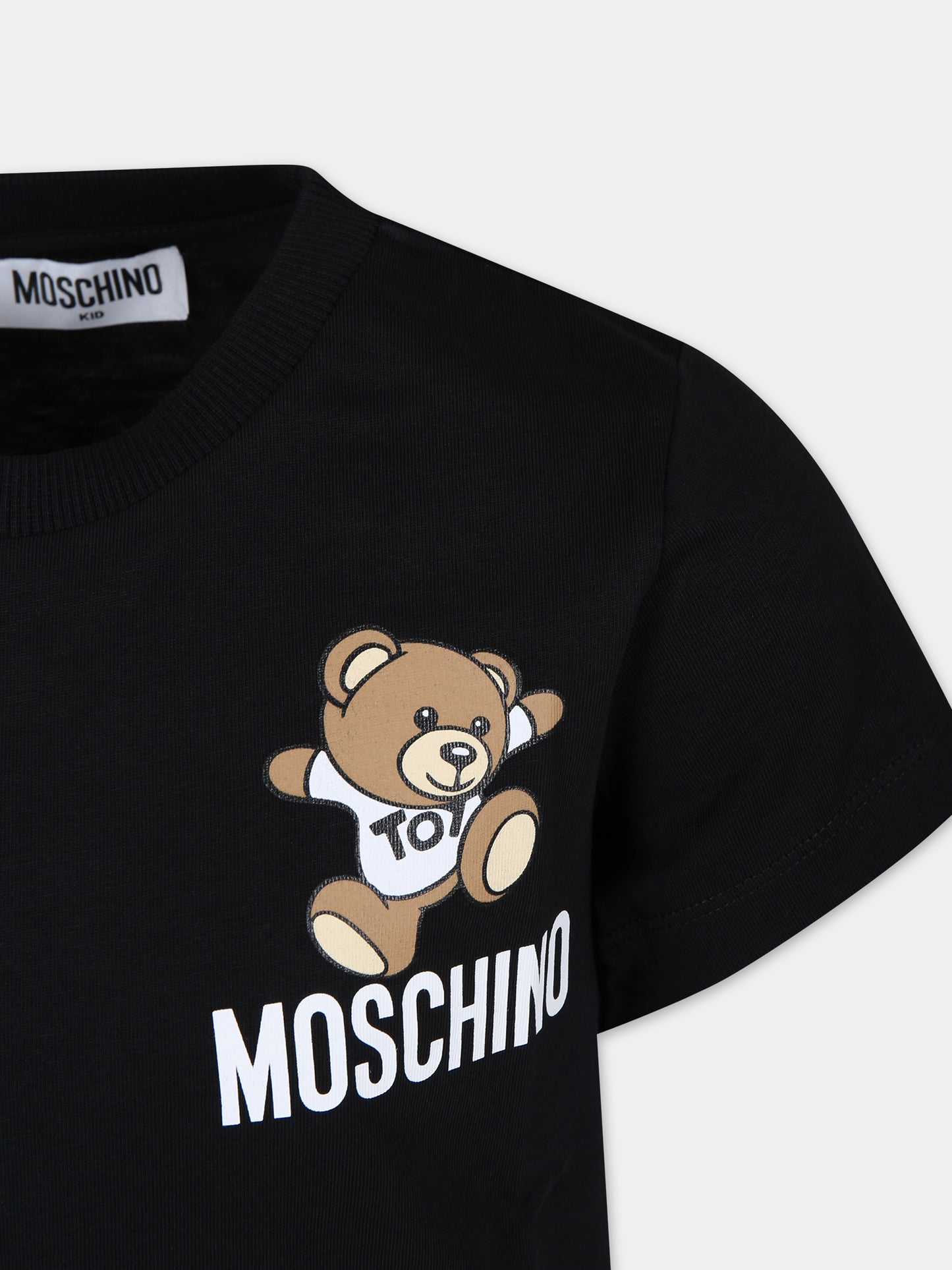 T-shirt nera per bambini con Teddy Bear e logo,Moschino Kids,HUM04K LAA02 60100