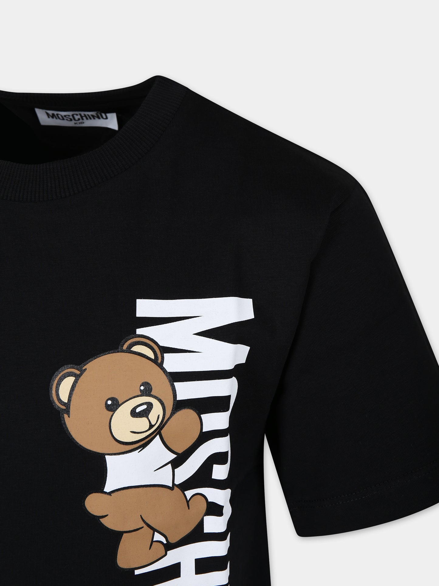 T-shirt nera per bambino con Teddy Bear e logo,Moschino Kids,HVM03R LAA02 60100