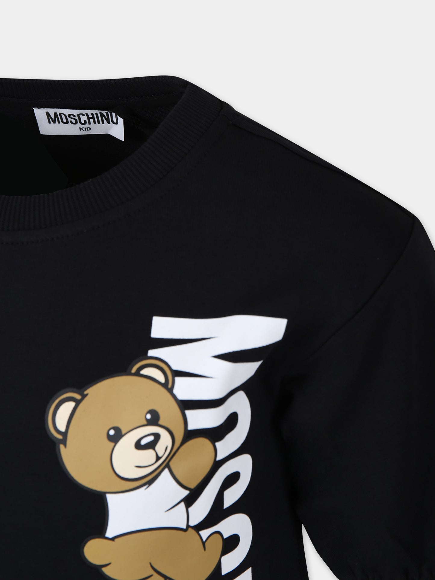 Vestito nero per bambina con Teddy Bear e logo,Moschino Kids,HAV0CQ LDA25 60100