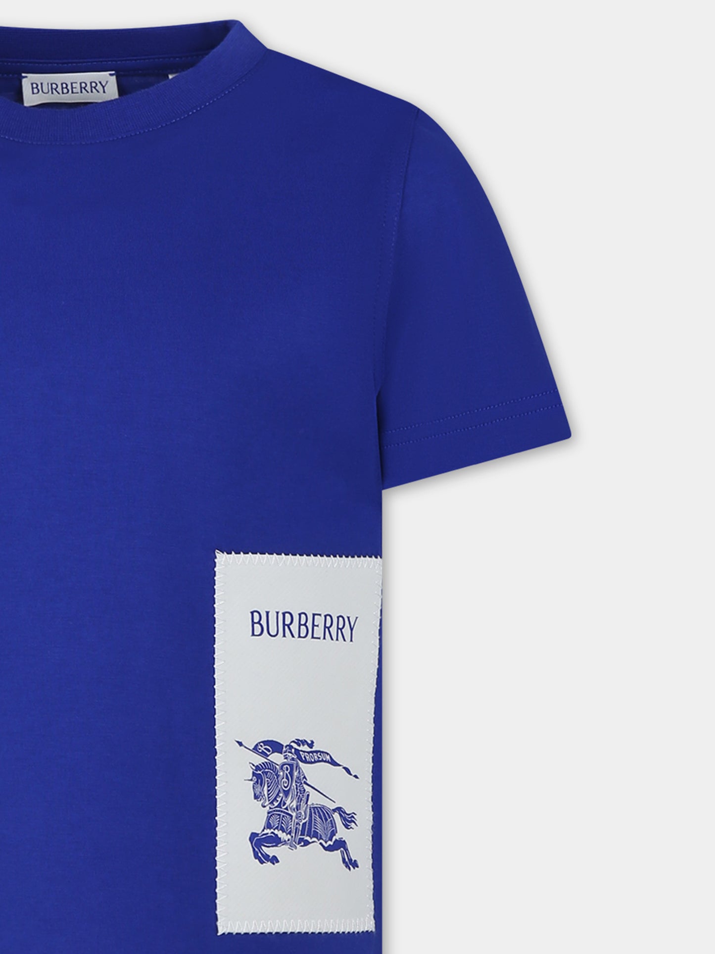 T-shirt blu per bambino con logo e cavaliere equestre,Burberry Kids,8077987 B7320