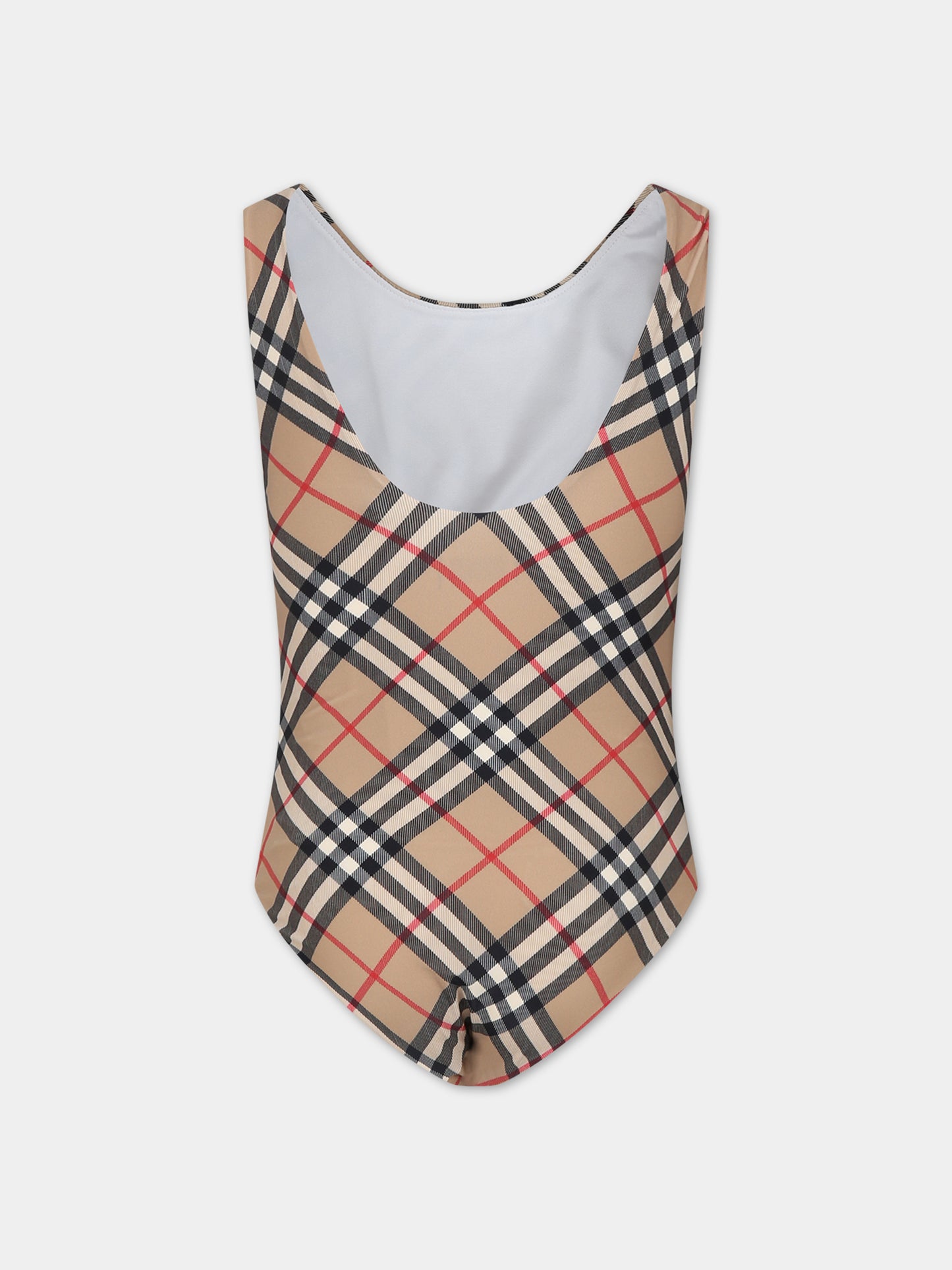 Costume beige per bambina con check vintage,Burberry Kids,8081445 A7028