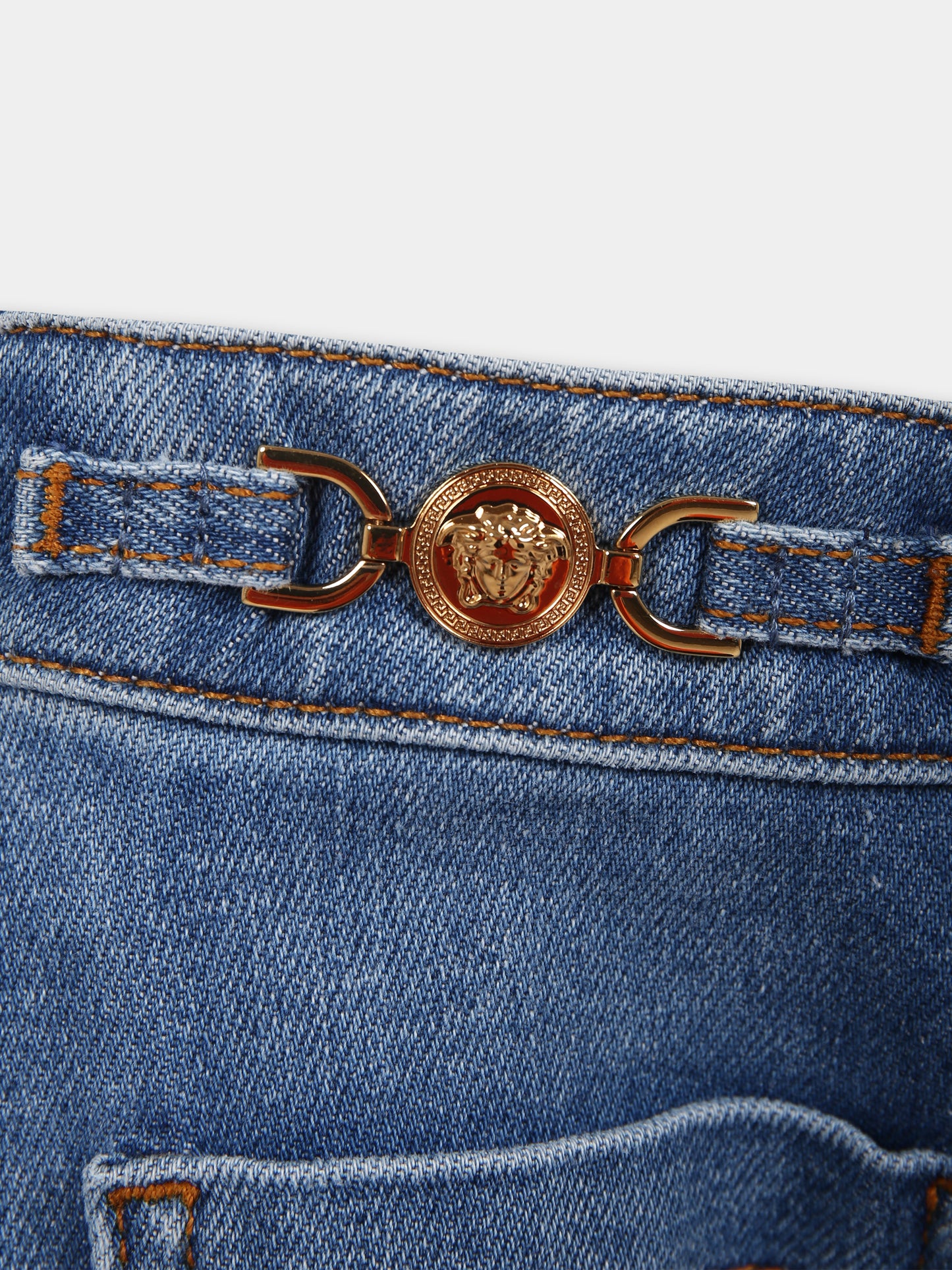 Jeans per bambina con inserti dorati,Versace,1013772 1A09660 1D030