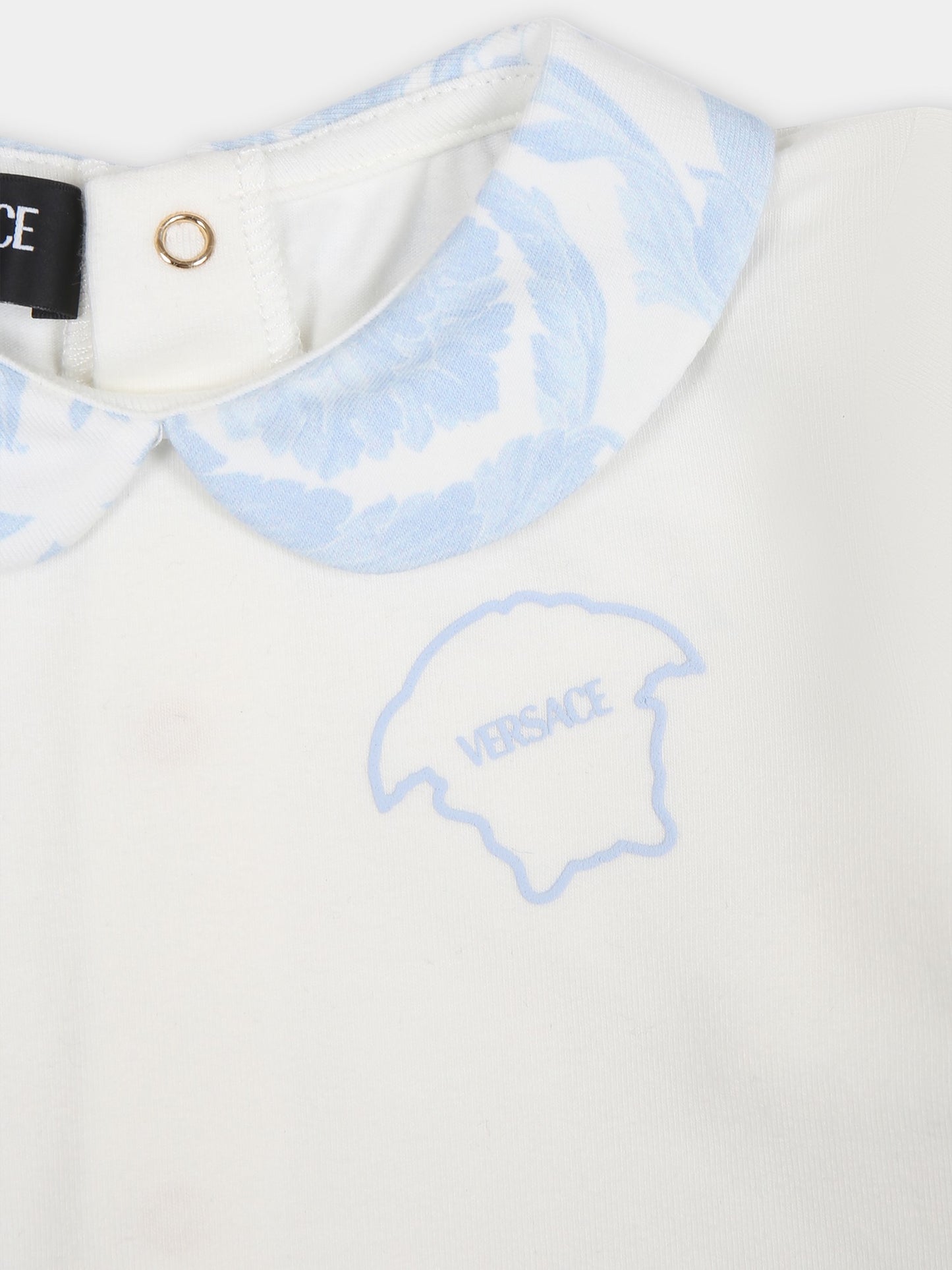 Tutina celeste per neonato con stampa barocco,Versace,1013380 1A09540 2WK10