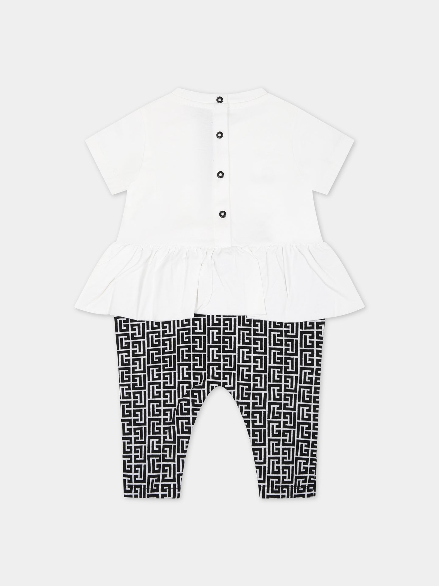 Tutina bianca per neonata con logo,Balmain Kids,BSA011 Z0057 100AG