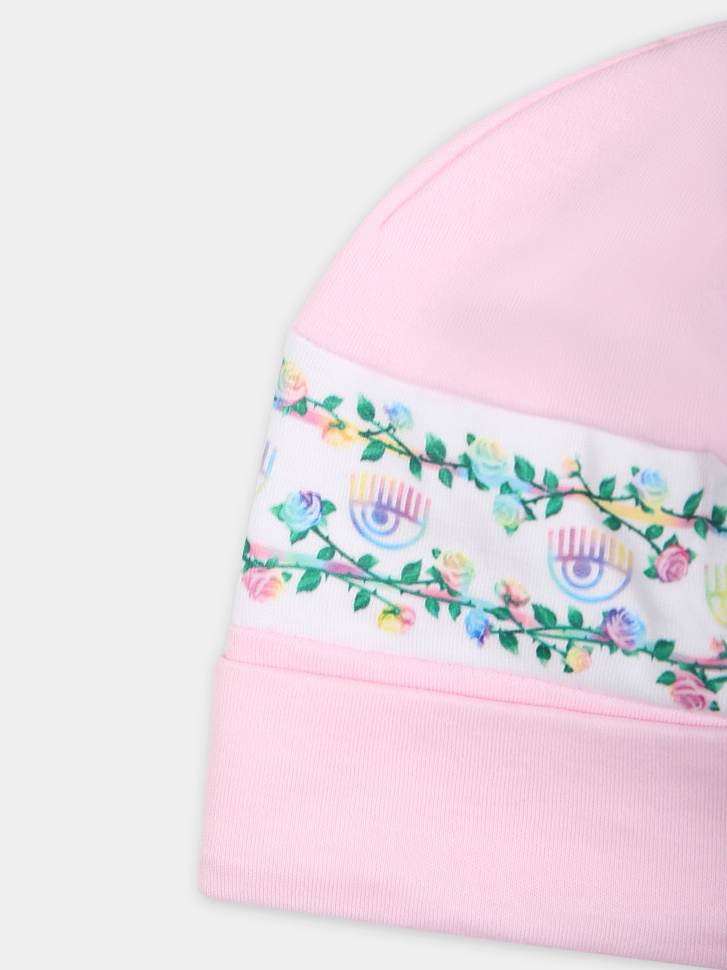 Cappello rosa per neonata con eyes flirting e rose multicolor,Chiara Ferragni Collection,55C001 3000 090F