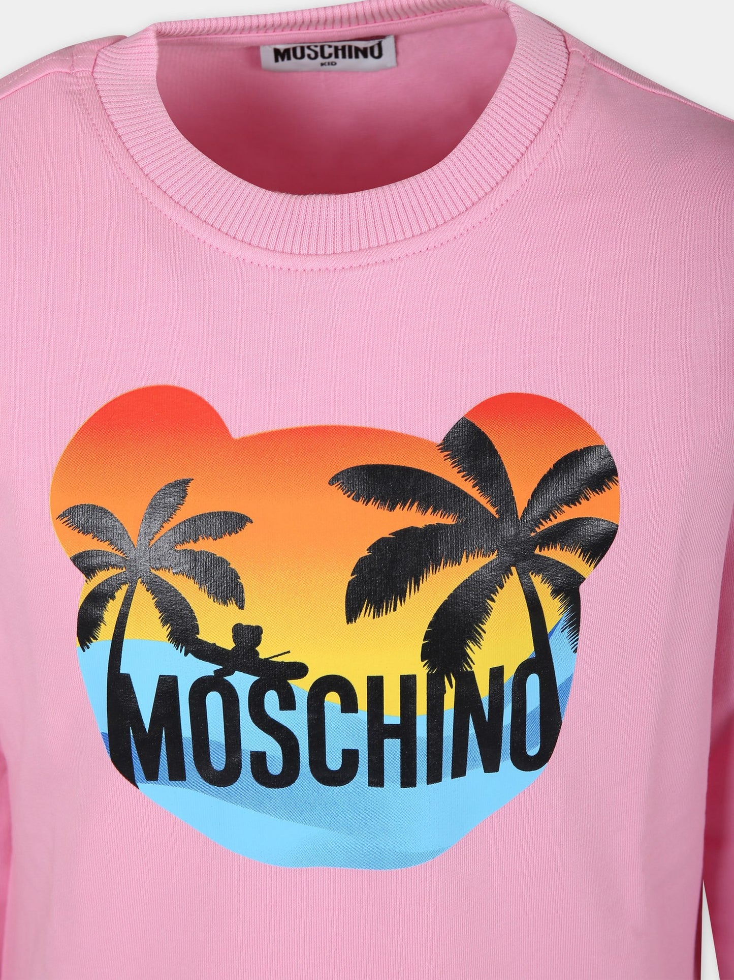 Felpa rosa per bambina con stampa multicolor a forma di Teddy Bear,Moschino Kids,HUF08E LDA13 50206