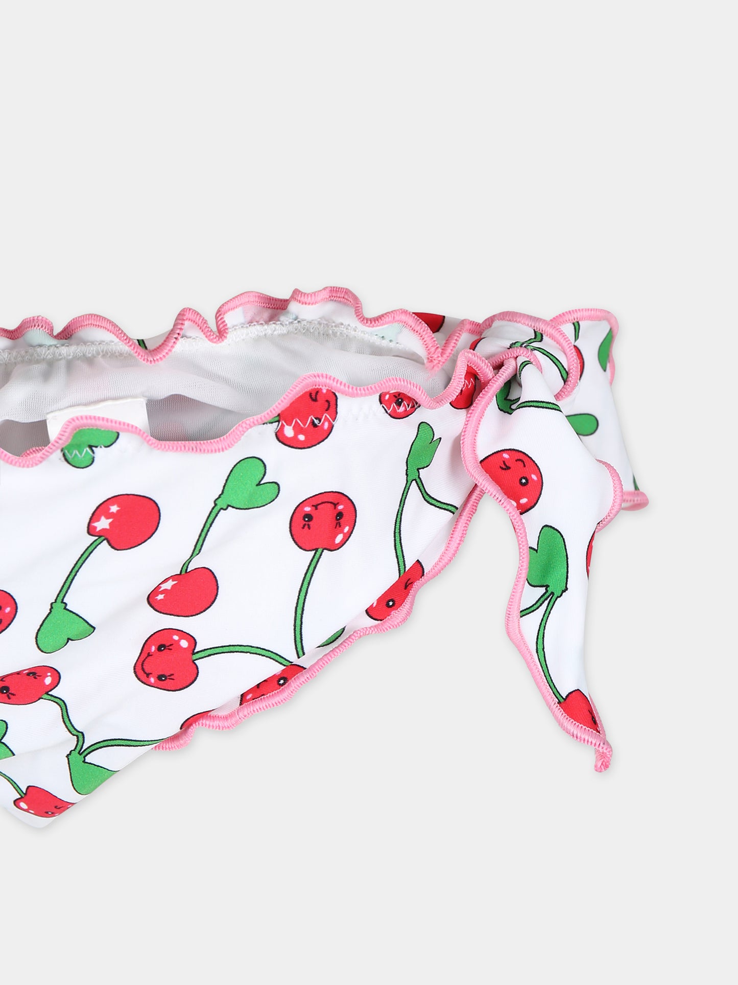 Bikini bianco per bambina con ciliegie e logo,Mc2 Saint Barth,CRIS001 00606F