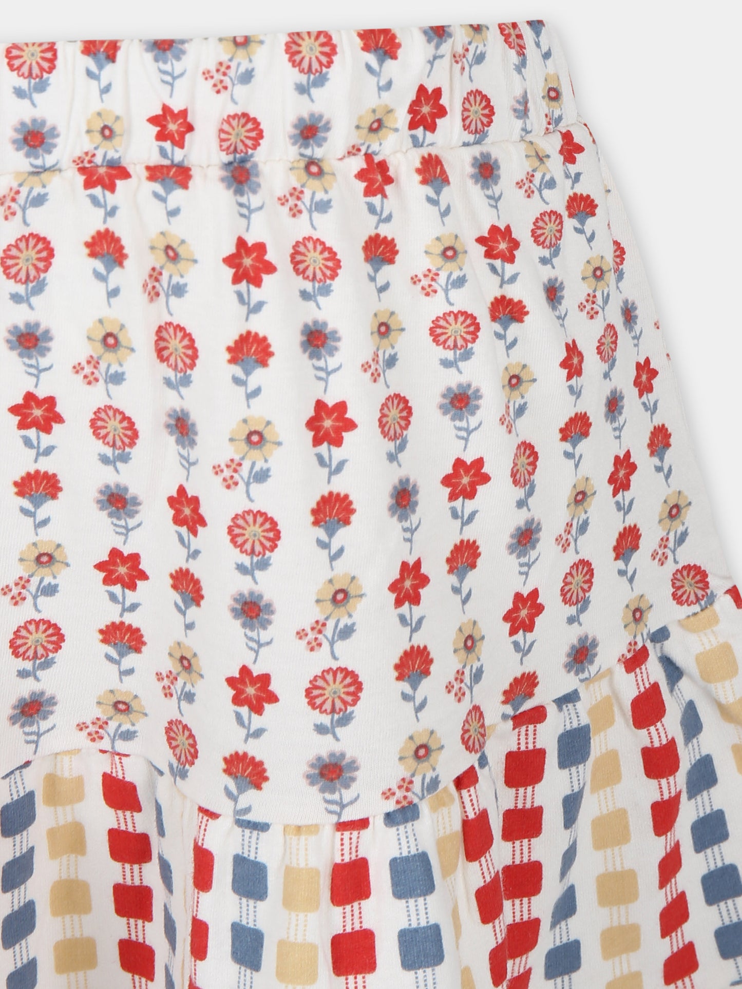 Vestito avorio per bambina con stampa fiori e motivo geometrico,Coco Au Lait,16COCO S047