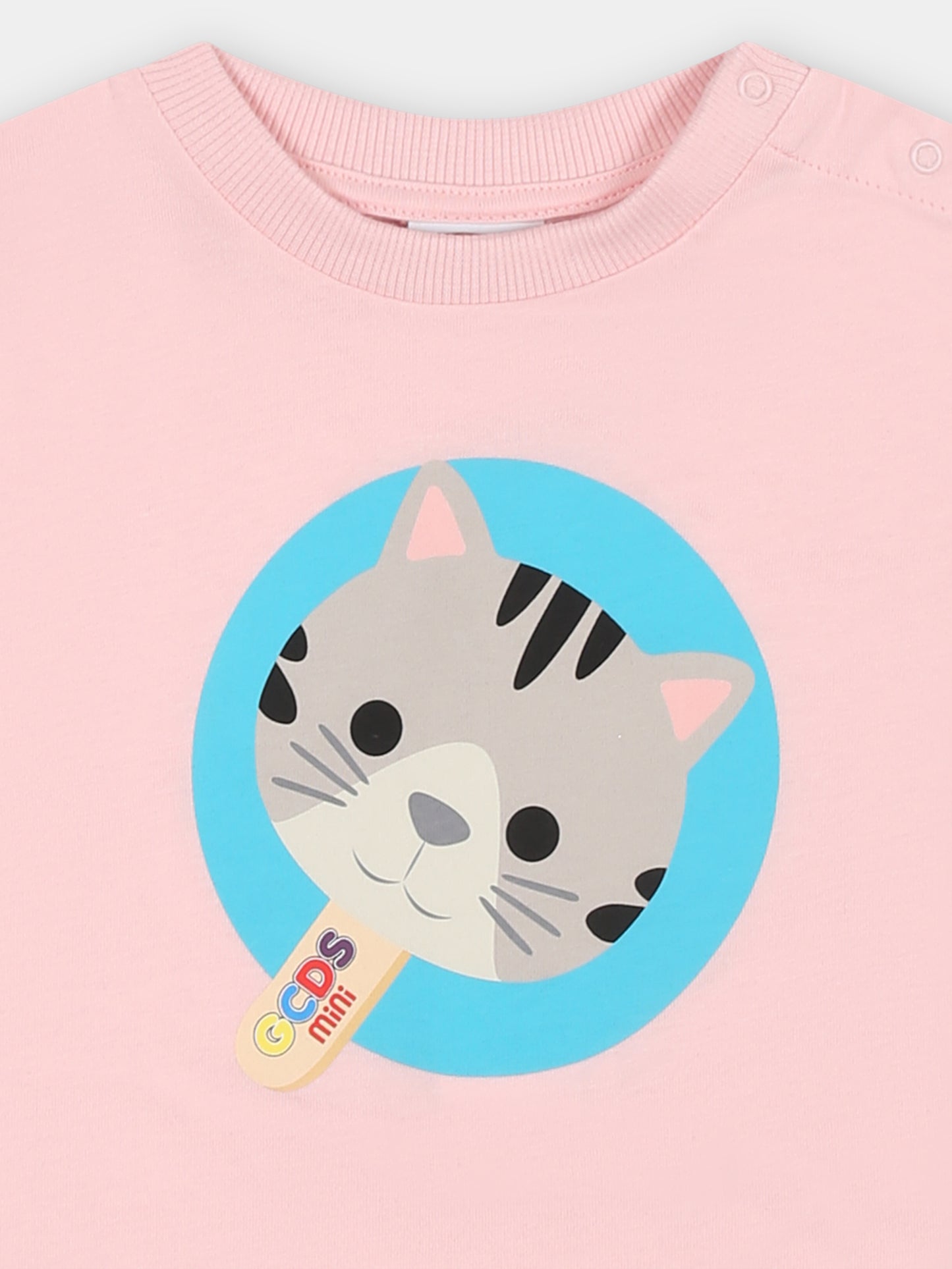 T-shirt rosa per neonata con gattino,Gcds Kids,GUM008 LAA03 52483