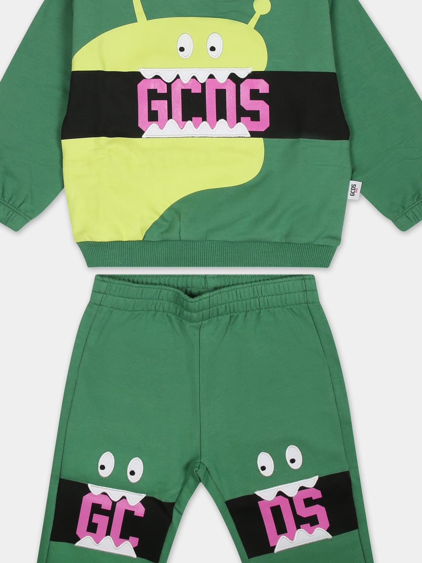 Completo verde per neonato con mostro e logo,Gcds Kids,GUK00D LDA04 30046