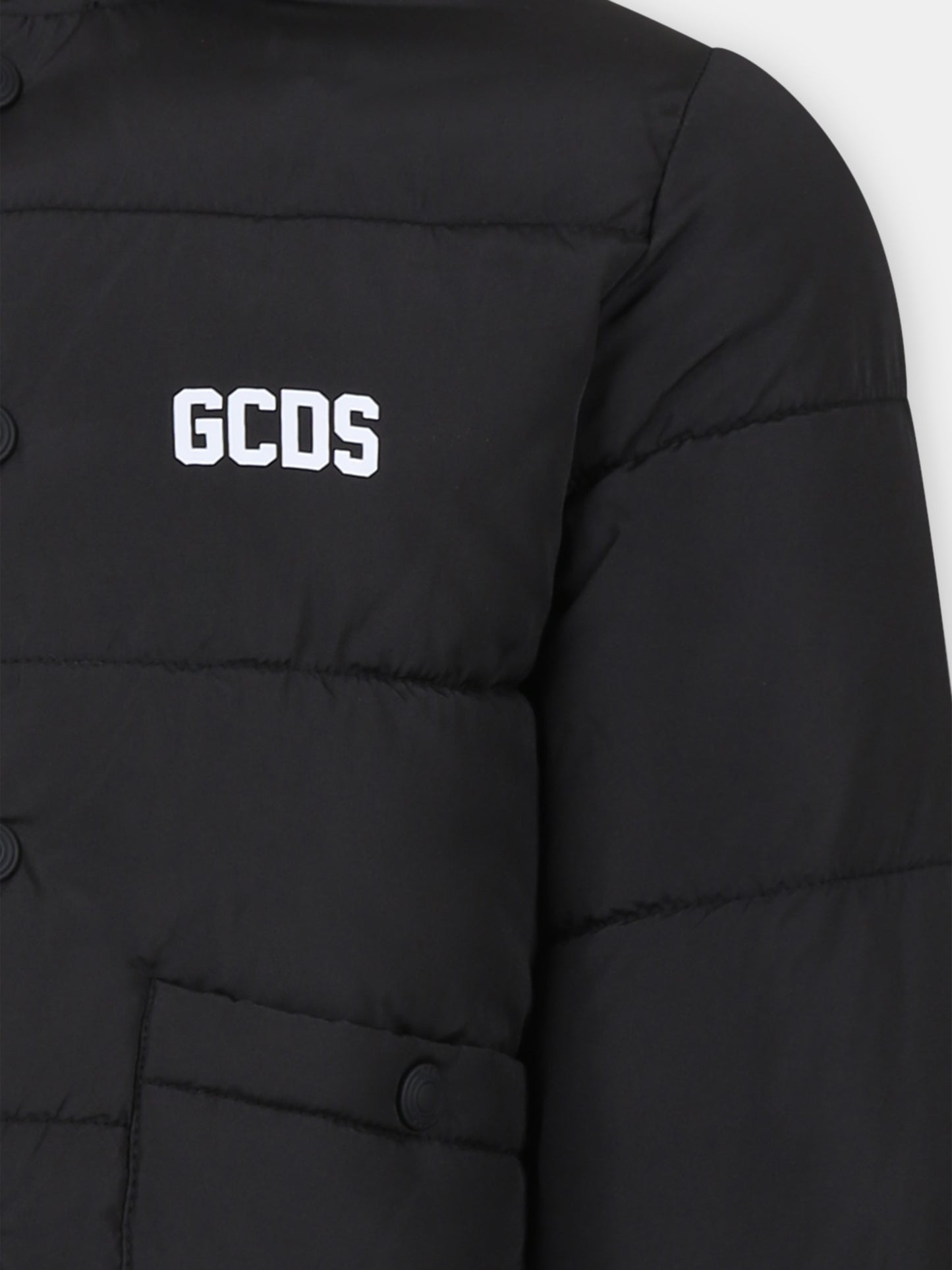 Piumino nero per bambini con logo,Gcds Kids,DUS00E L3A53 60100