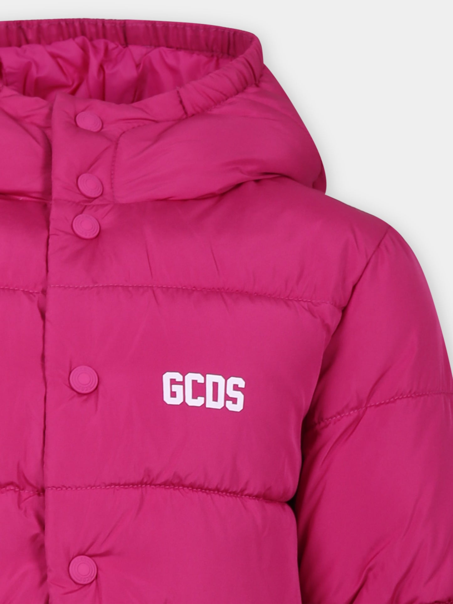 Piumino fucsia per bambina con logo,Gcds Kids,DUS00E L3A53 50605