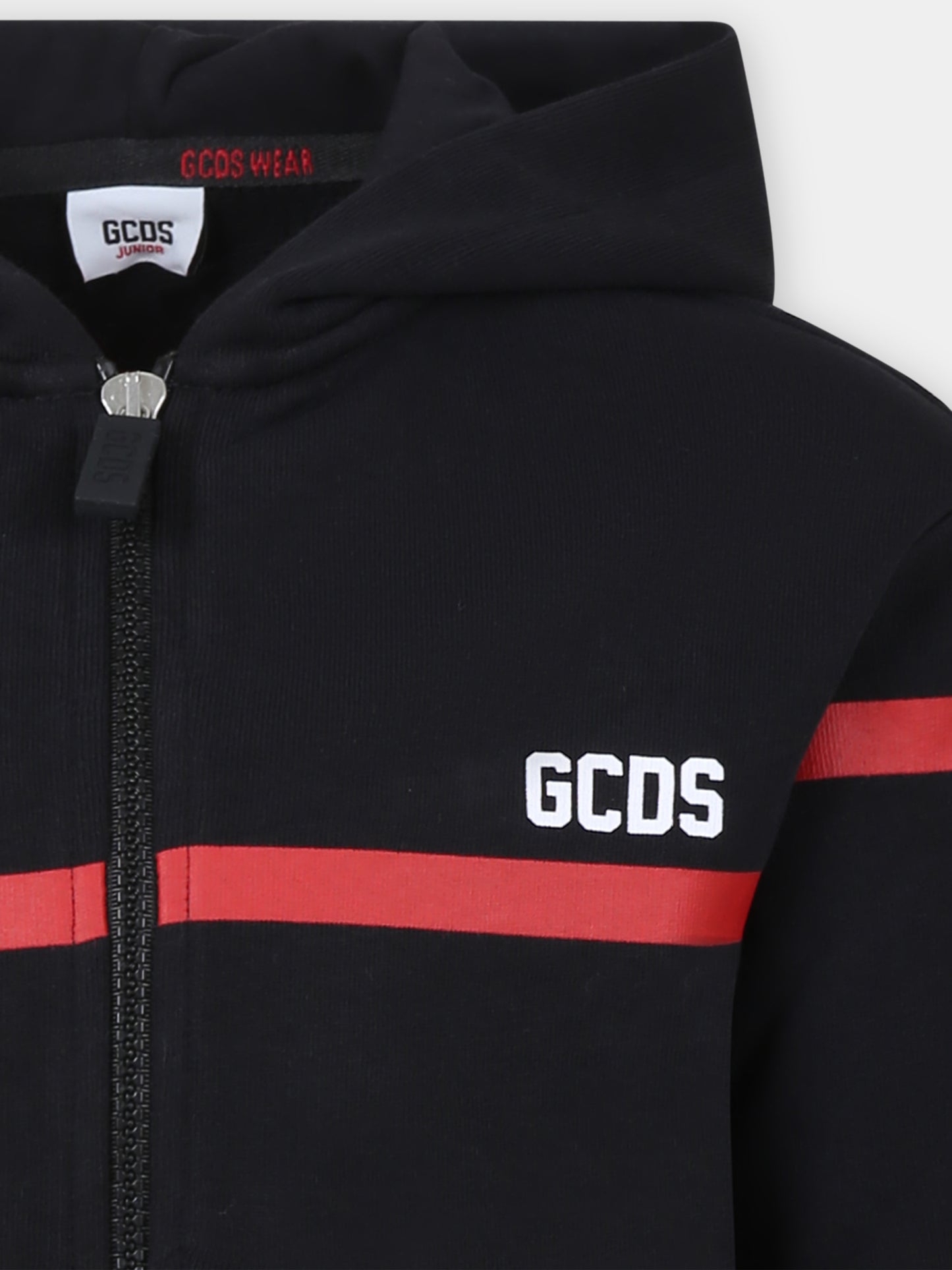 Felpa nera per bambini cpn righe e logo,Gcds Kids,DOF001 LCA52 81788