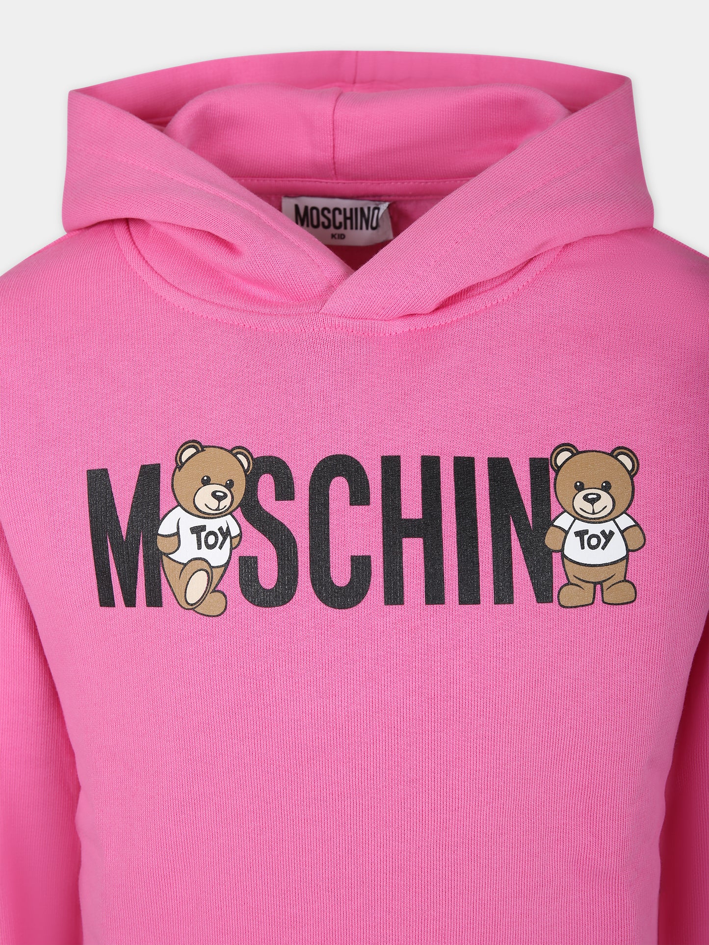 Felpa rosa per bambina con Teddy Bears e logo,Moschino Kids,HUF07I LCA58 52458