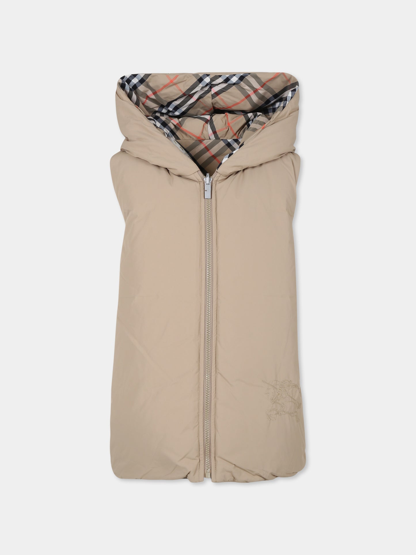 Gilet beige reversibile per bambini con check vintage,Burberry Kids,8092537 B9368
