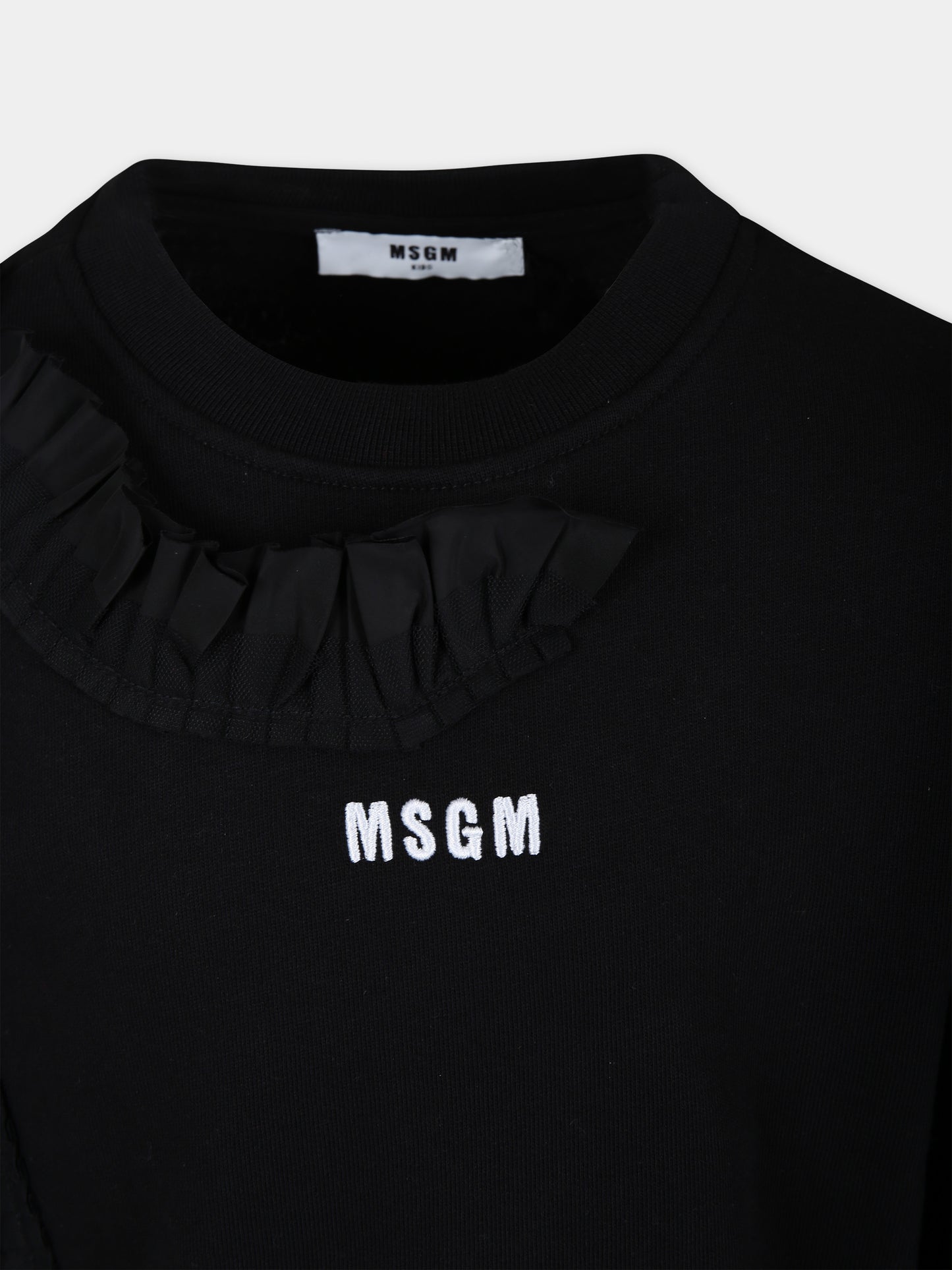 Maxi felpa nera per bambina con rouches e logo,Msgm Kids,F3MSJGMS214 110