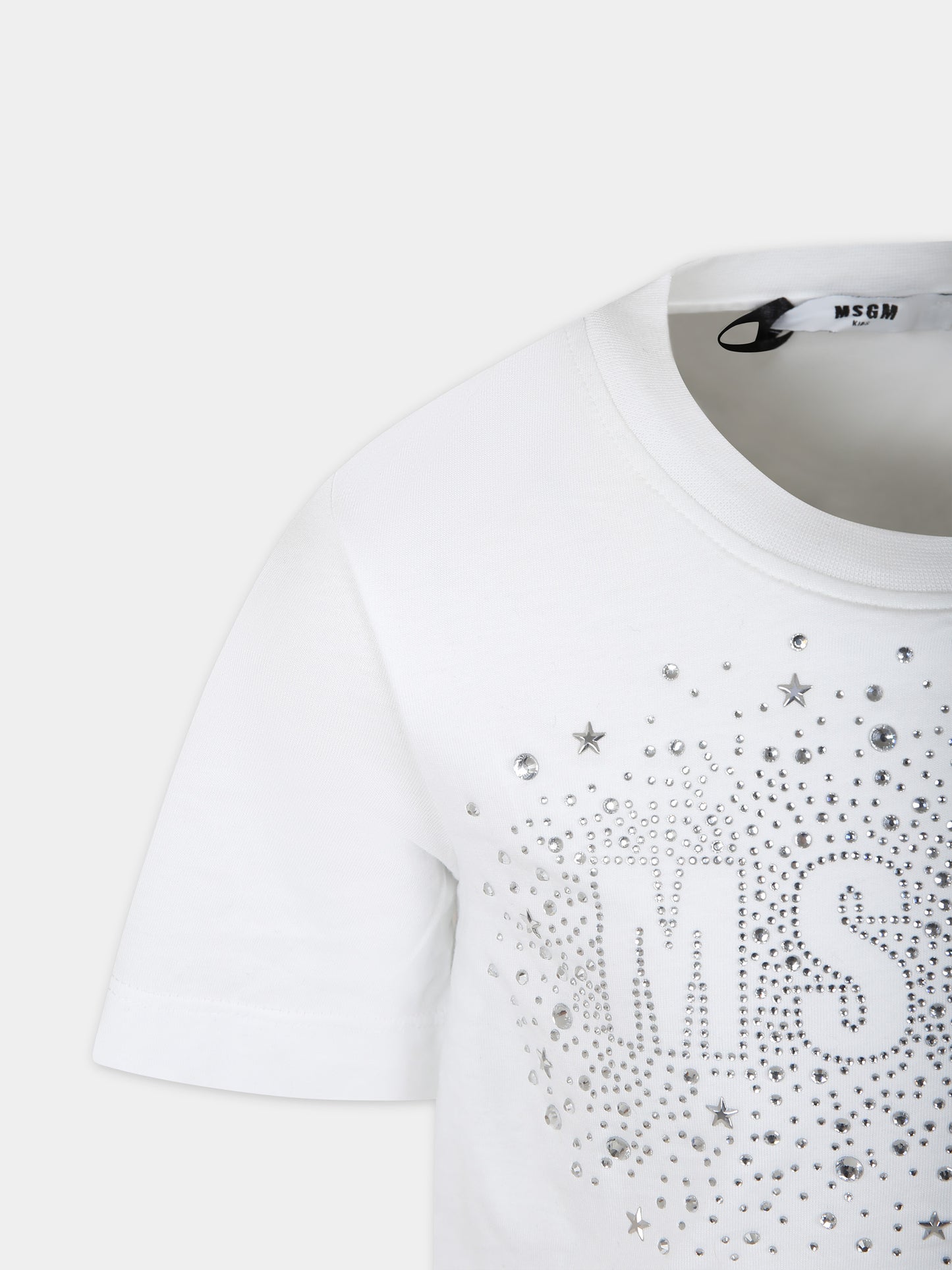 T-shirt bianca per bambina con logo e stelle,Msgm Kids,F3MSJGTH136 001