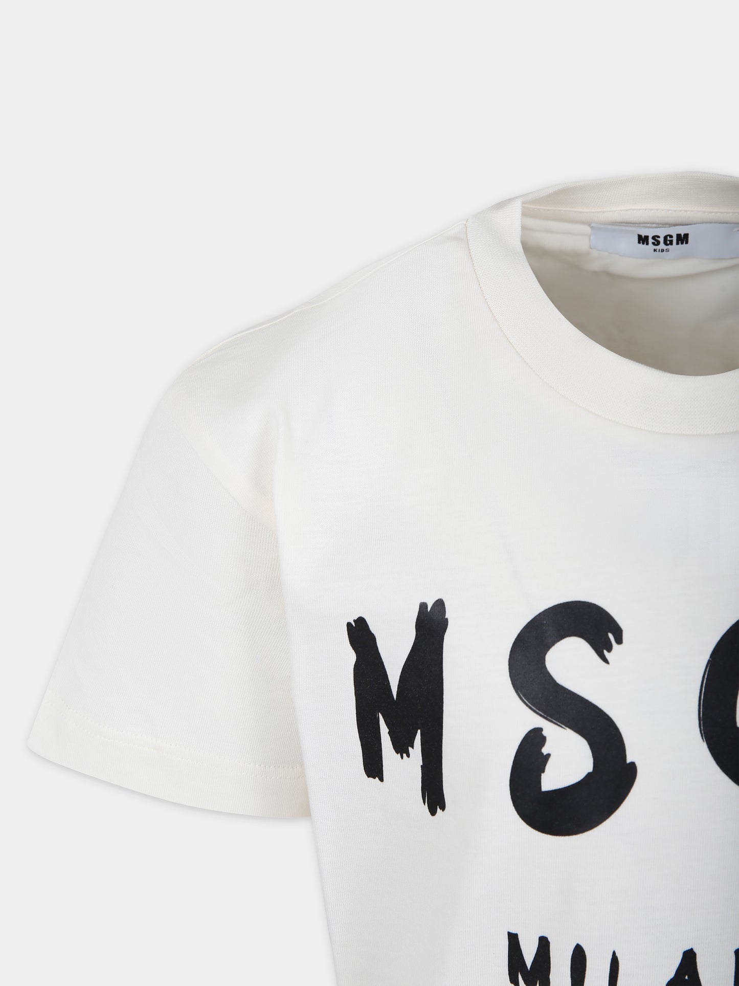 T-shirt avorio per bambini con logo,Msgm Kids,F3MSJUTH011 013