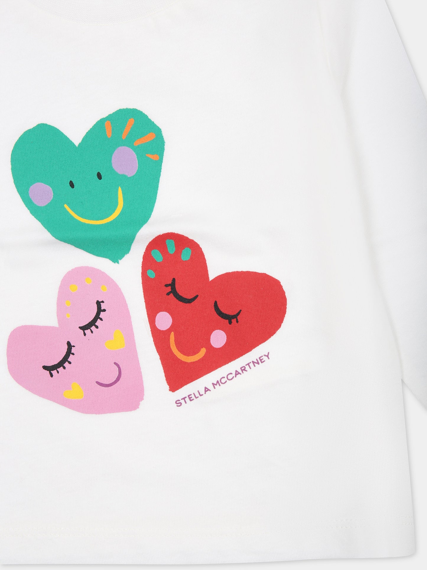 T-shirt avorio per neonata con stampa cuori,Stella Mccartney Kids,TT8060 Z0434 100
