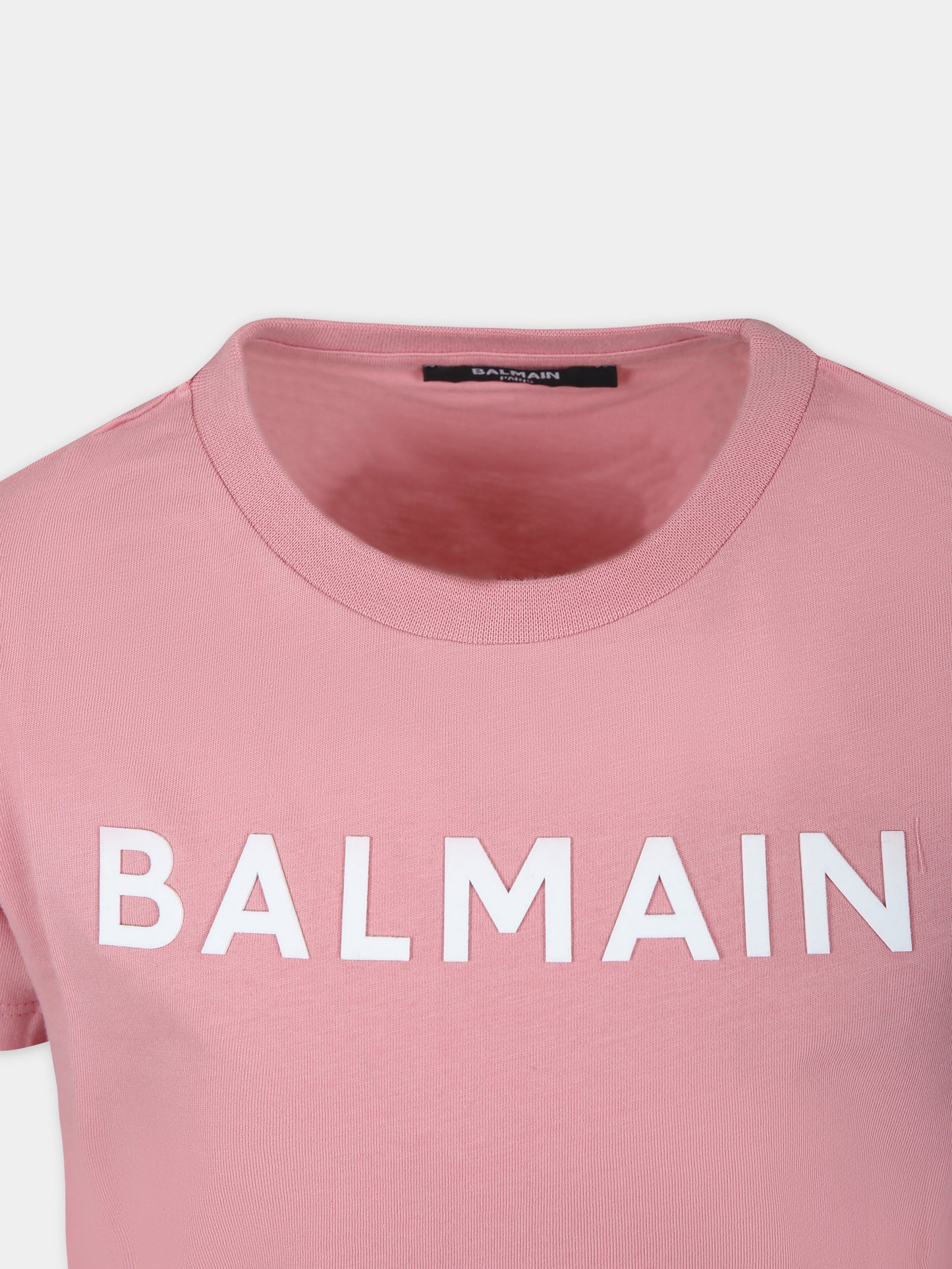 T-shirt rosa per bambina con logo,Balmain Kids,BT8B01 Z0057 521