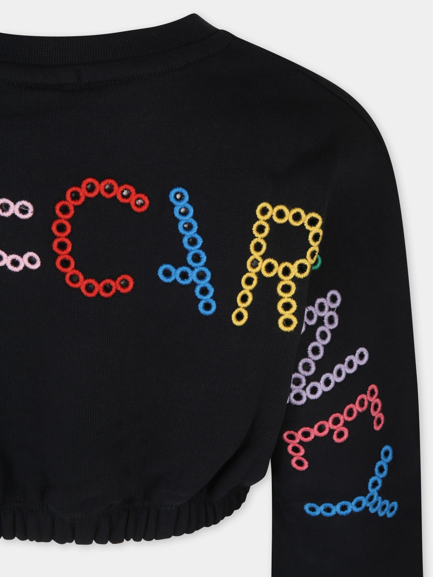 Felpa crop nera per bambina con logo,Stella Mccartney Kids,TV4D40 Z0453 930