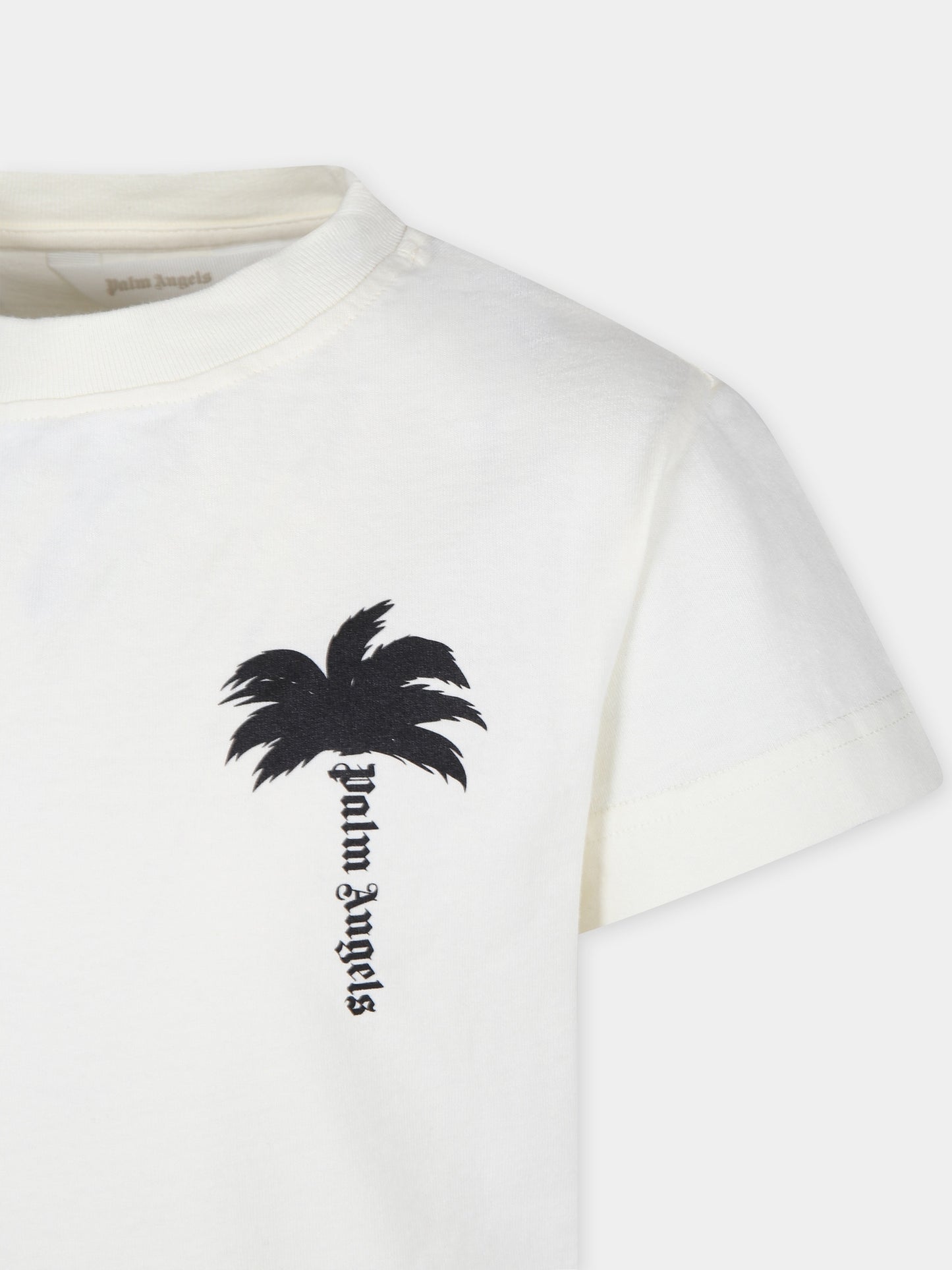 T-shirt avorio per bambino con palma e logo,Palm Angels,PBAA003F24JER0010410