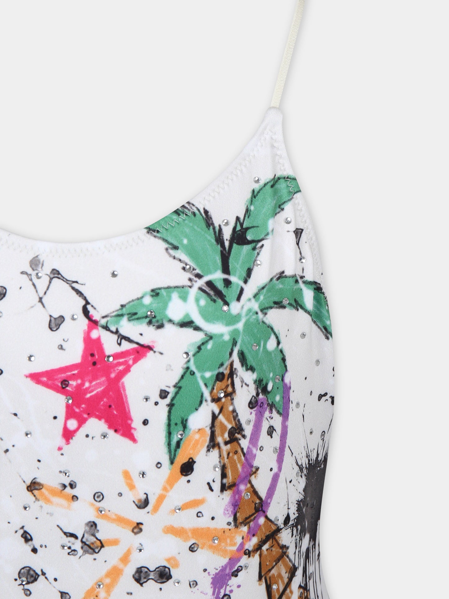 Costume intero avorio per bambina con stampa palme e smile,Barrow,S4BKJGSM157 BW009