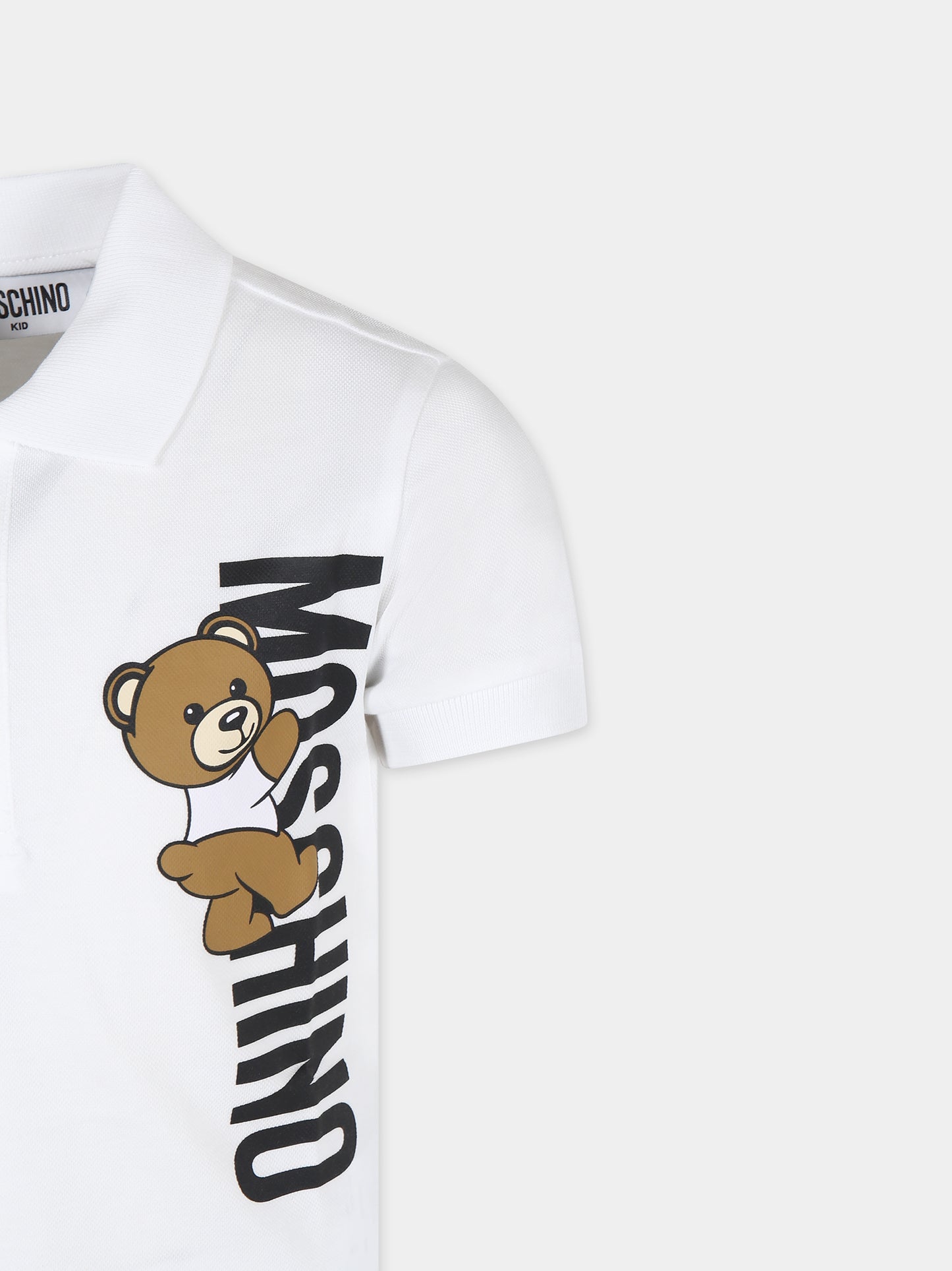 Polo bianca per bambino con Teddy Bear e logo,Moschino Kids,HPM03Y LFA01 10101