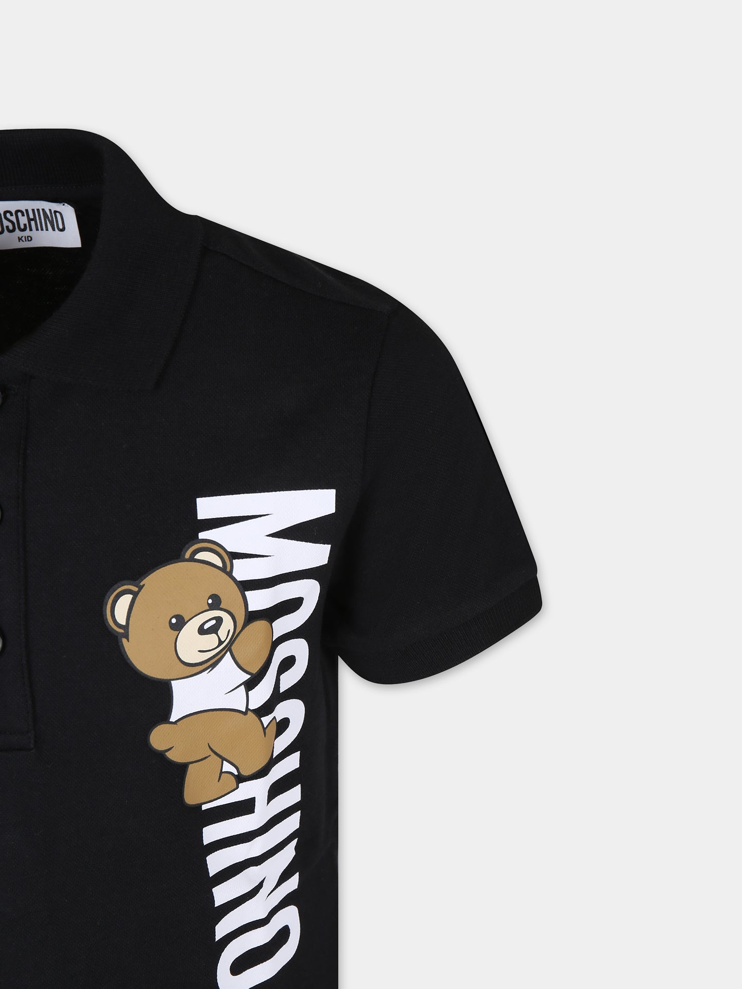 Polo nera per bambino con Teddy Bear e logo,Moschino Kids,HPM03Y LFA01 60100