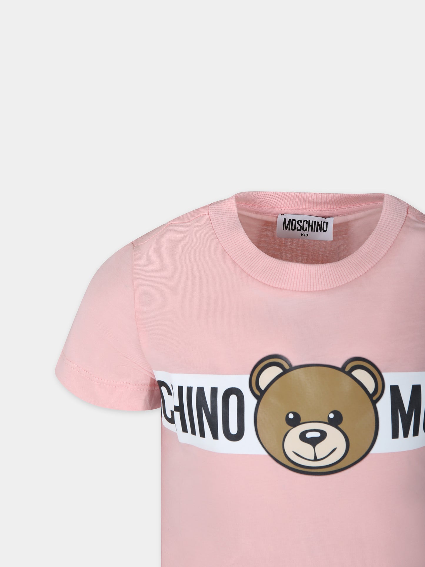 T-shirt rosa per bambina con Teddy Bear e logo,Moschino Kids,HUM04Q LAA03 50209