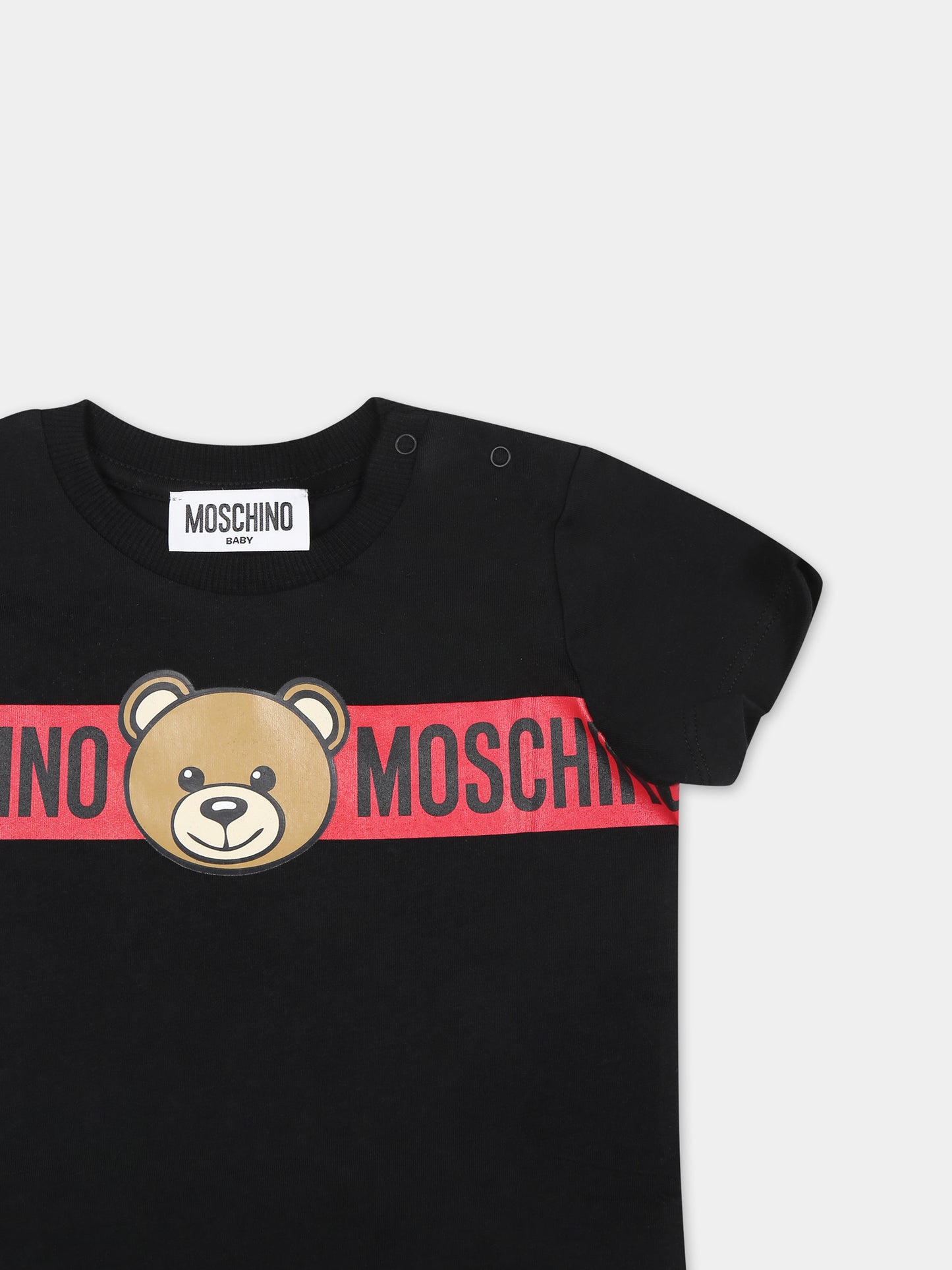 T-shirt nera per neonato con Teddy Bear e logo,Moschino Kids,MUM03V LAA03 60100