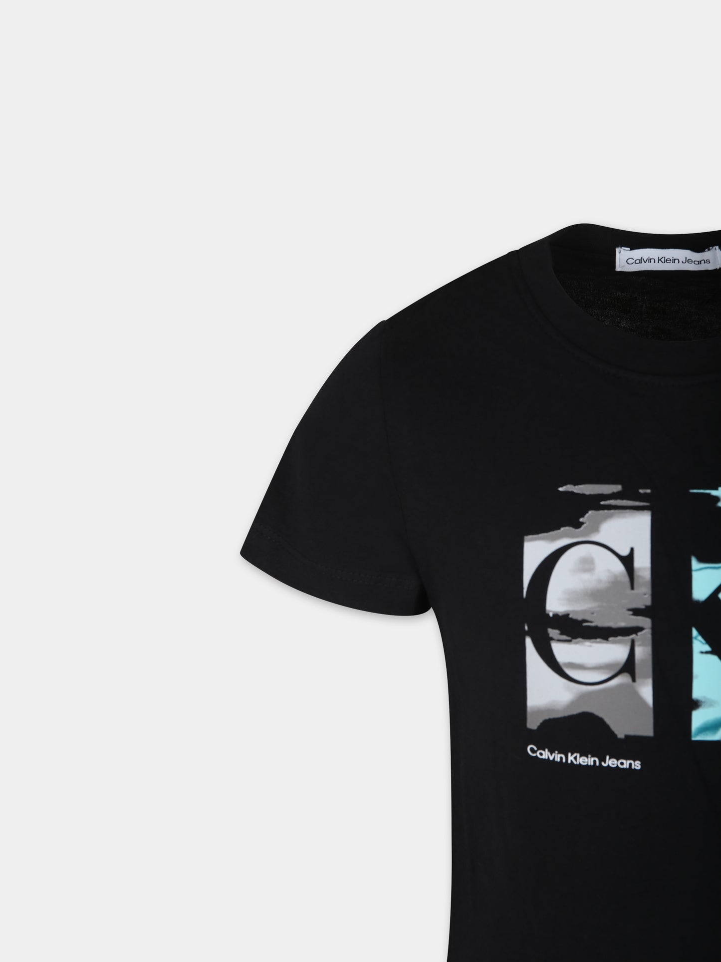 T-shirt nera per bambini con logo e stampa,Calvin Klein Kids,24SCKIB0IB02026J BEH