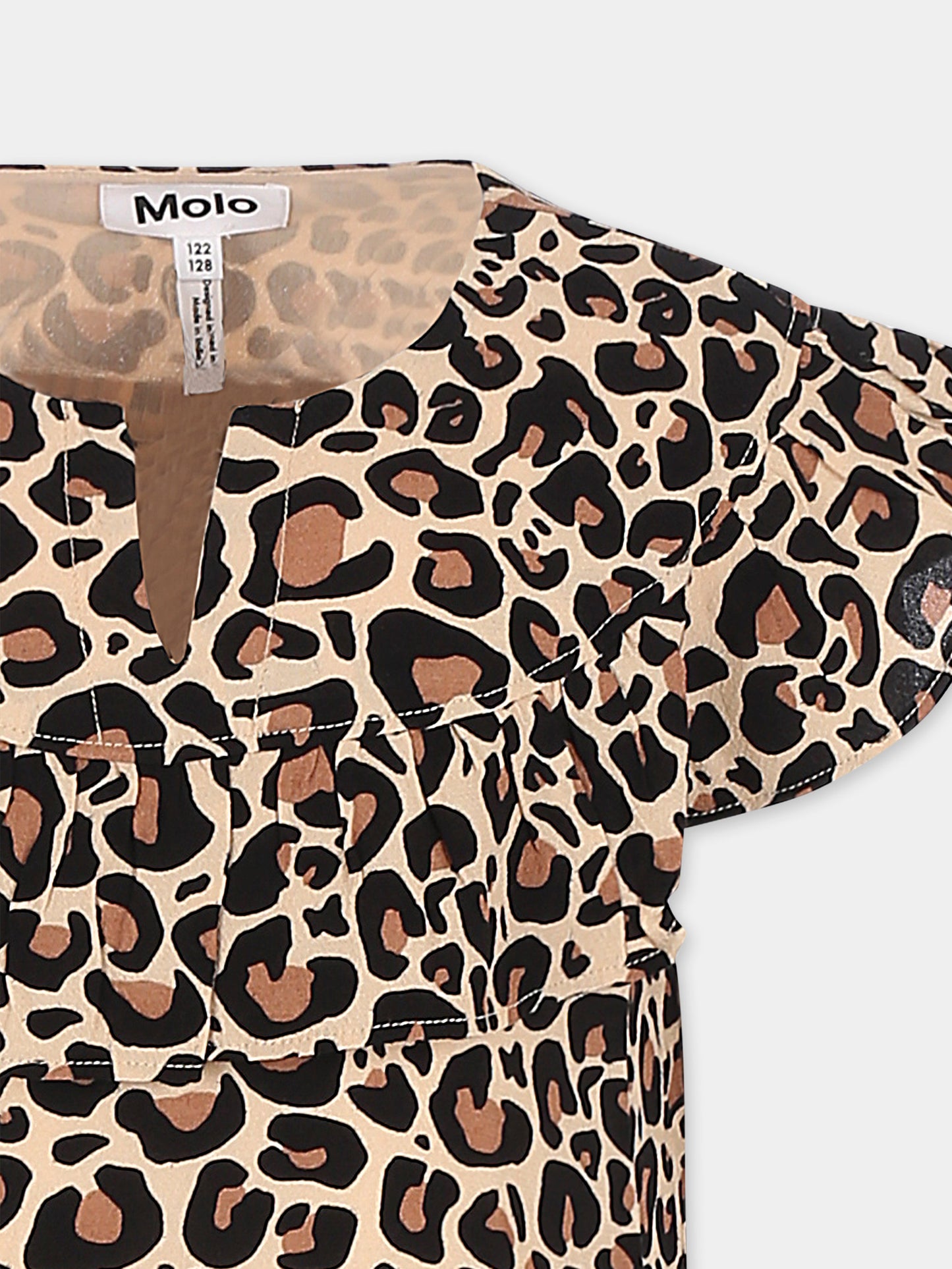 Vestito Cho marrone per bambina con stampa maculata,Molo,2S25E133 9271