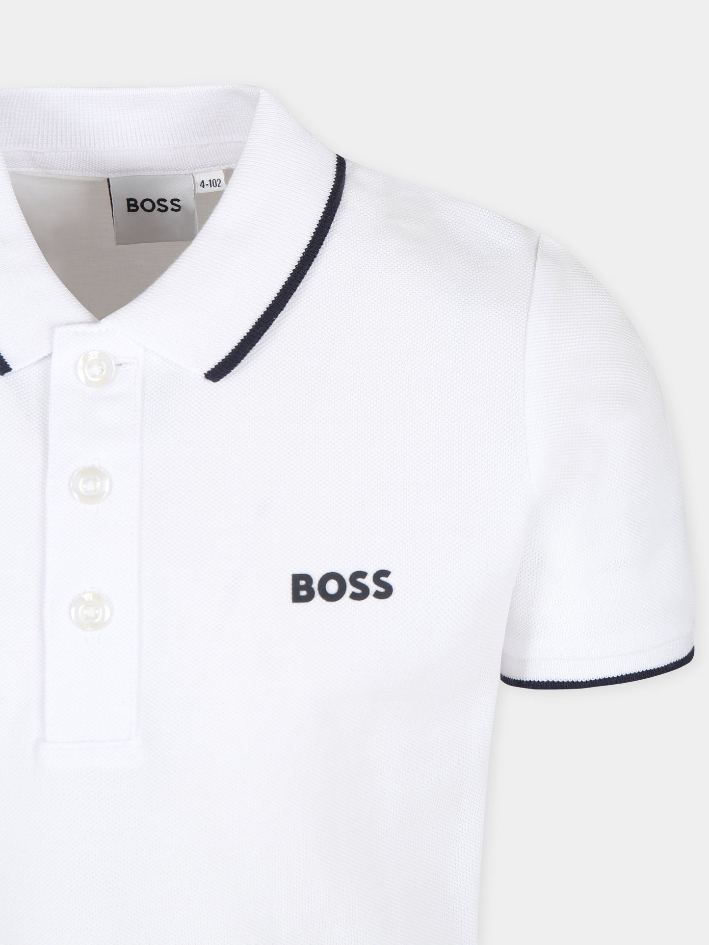 Polo bianca per bambino con logo,Boss,J25P26 10P