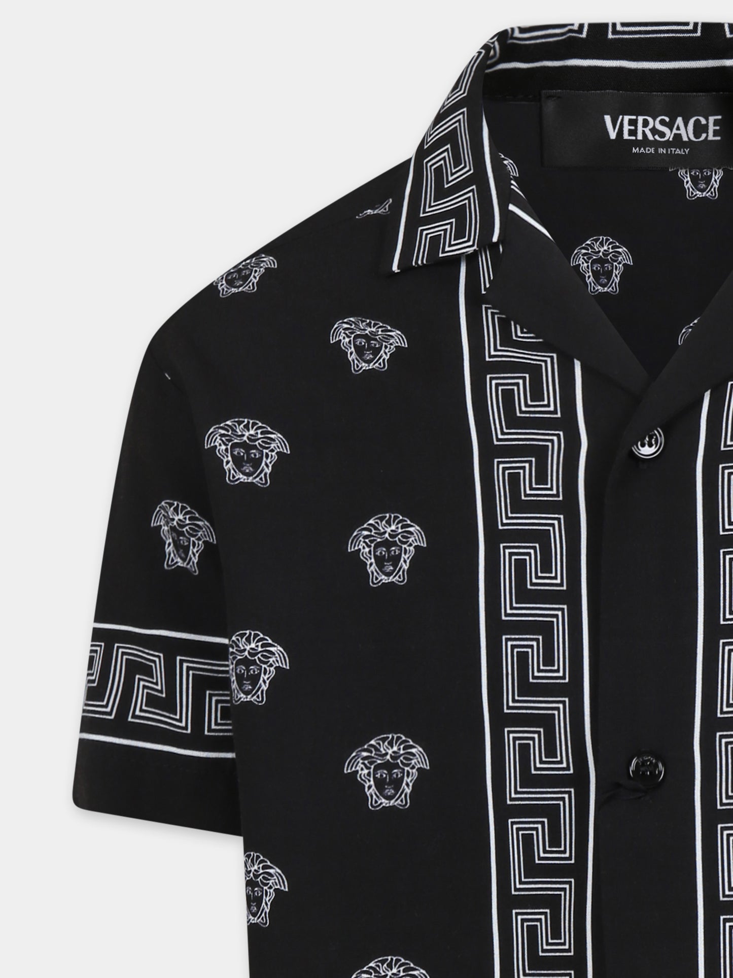 Camicia nera per bambino con stampa bandana Medusa,Versace,1018261 1A13057 5B040