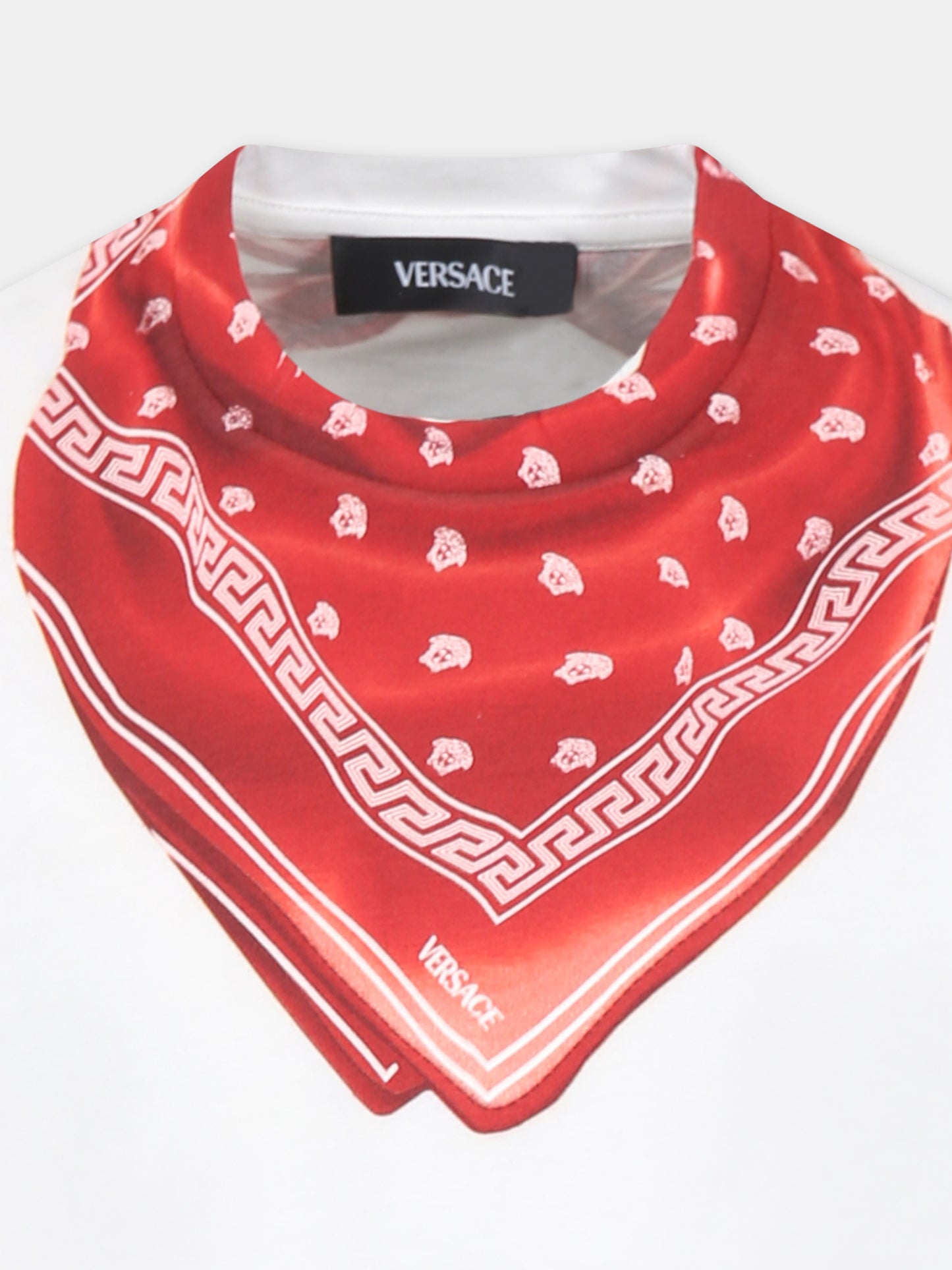 T-shirt bianca per bambini con bandana e Medusa,Versace,1018570 1A13237 2W120