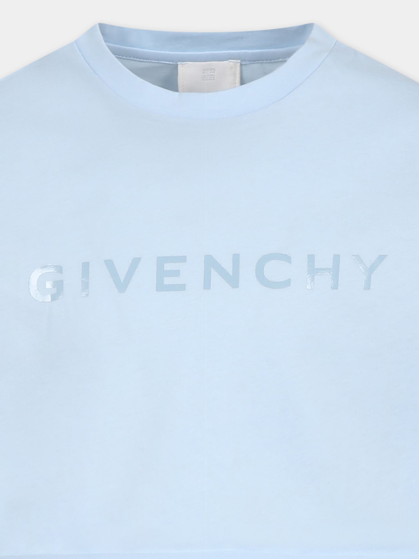 T-shirt crop celeste per bambina con logo,Givenchy Kids,H30798 772