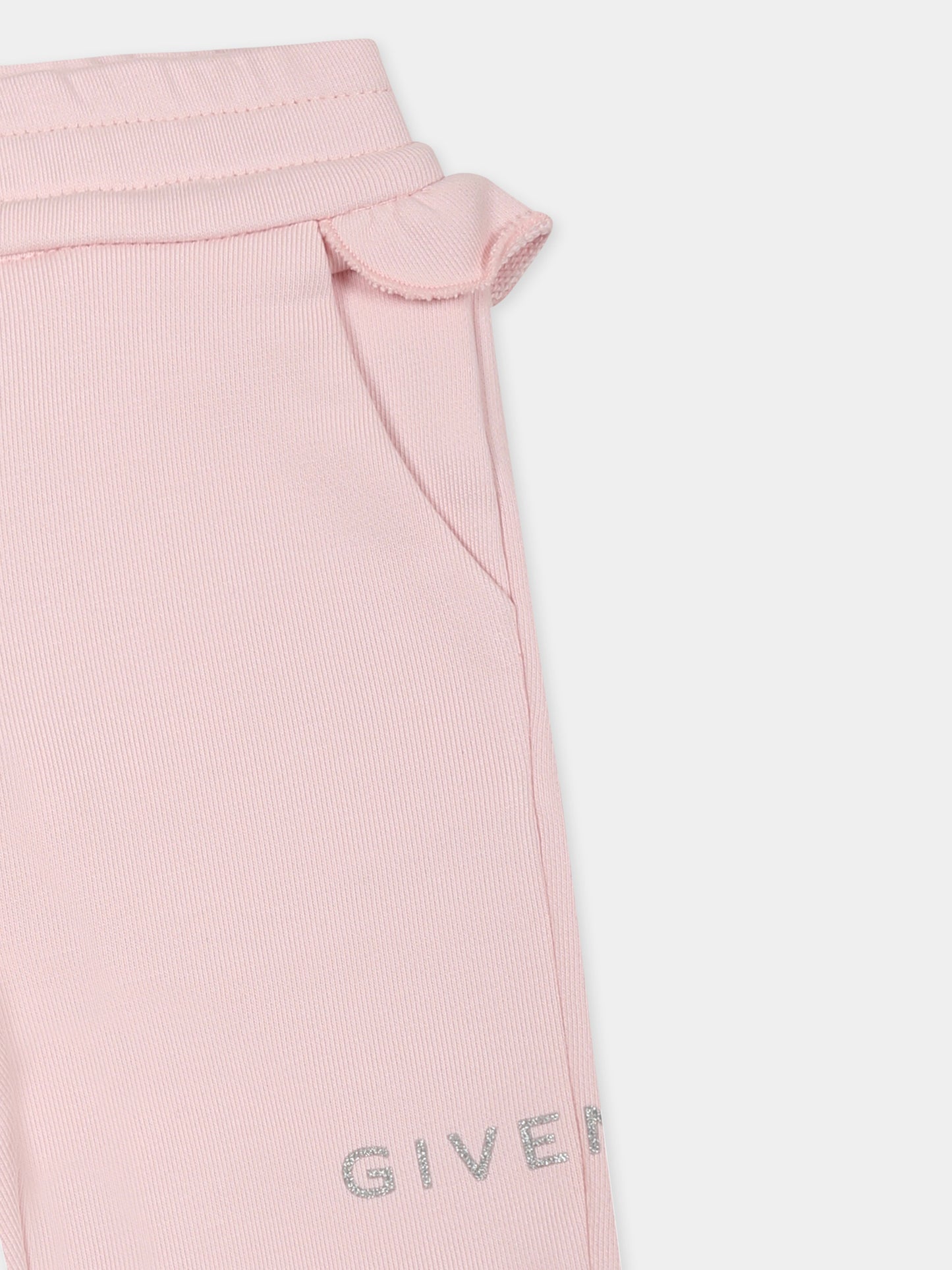 Pink trousers for baby girl with logo